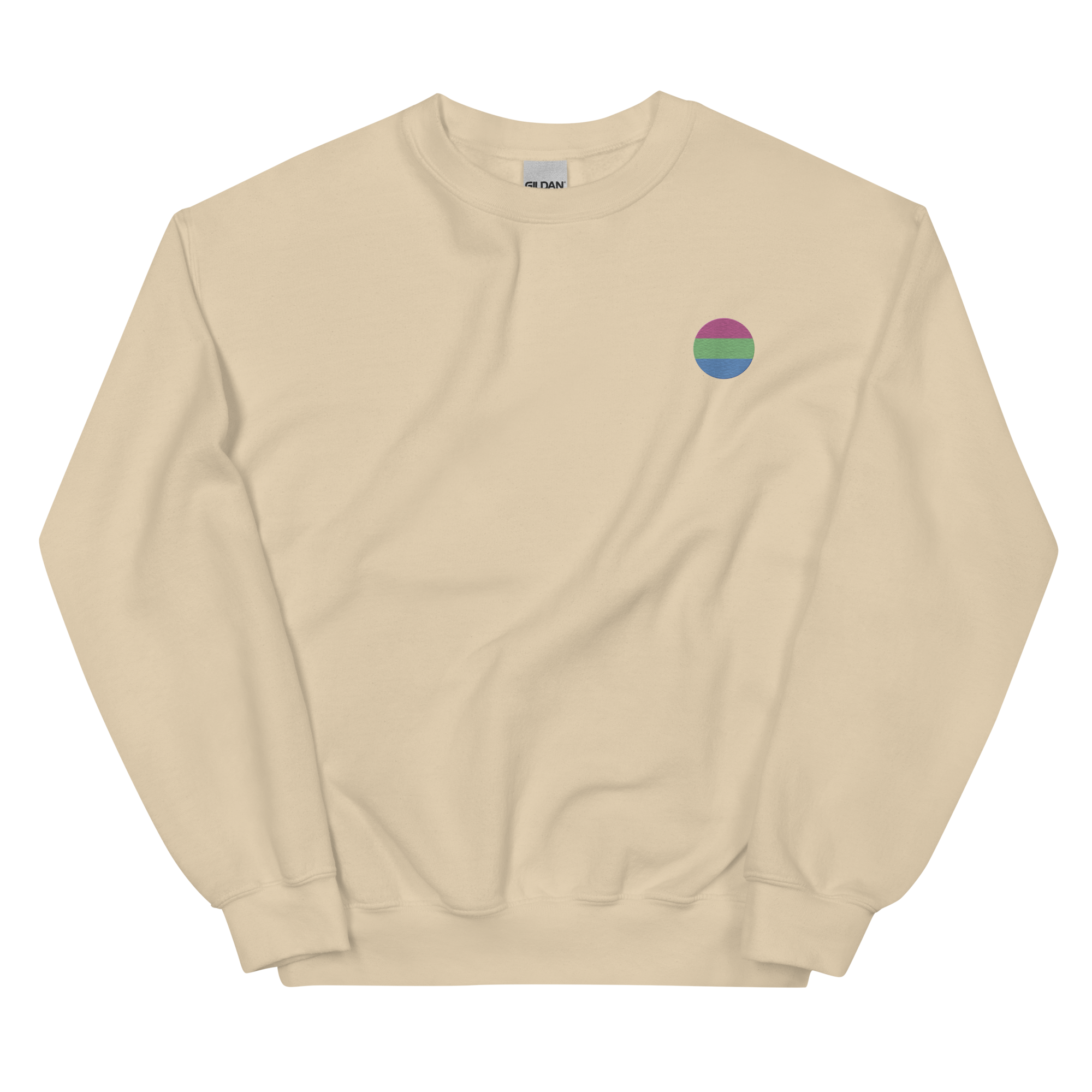 Polysexual Flag Embroidered Circle Sweatshirt: Celebratory LGBTQ+ Pride Design