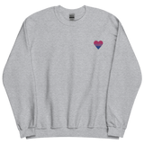 Bisexual Flag Embroidered Heart Sweater: Celebratory LGBTQ+ Pride Design