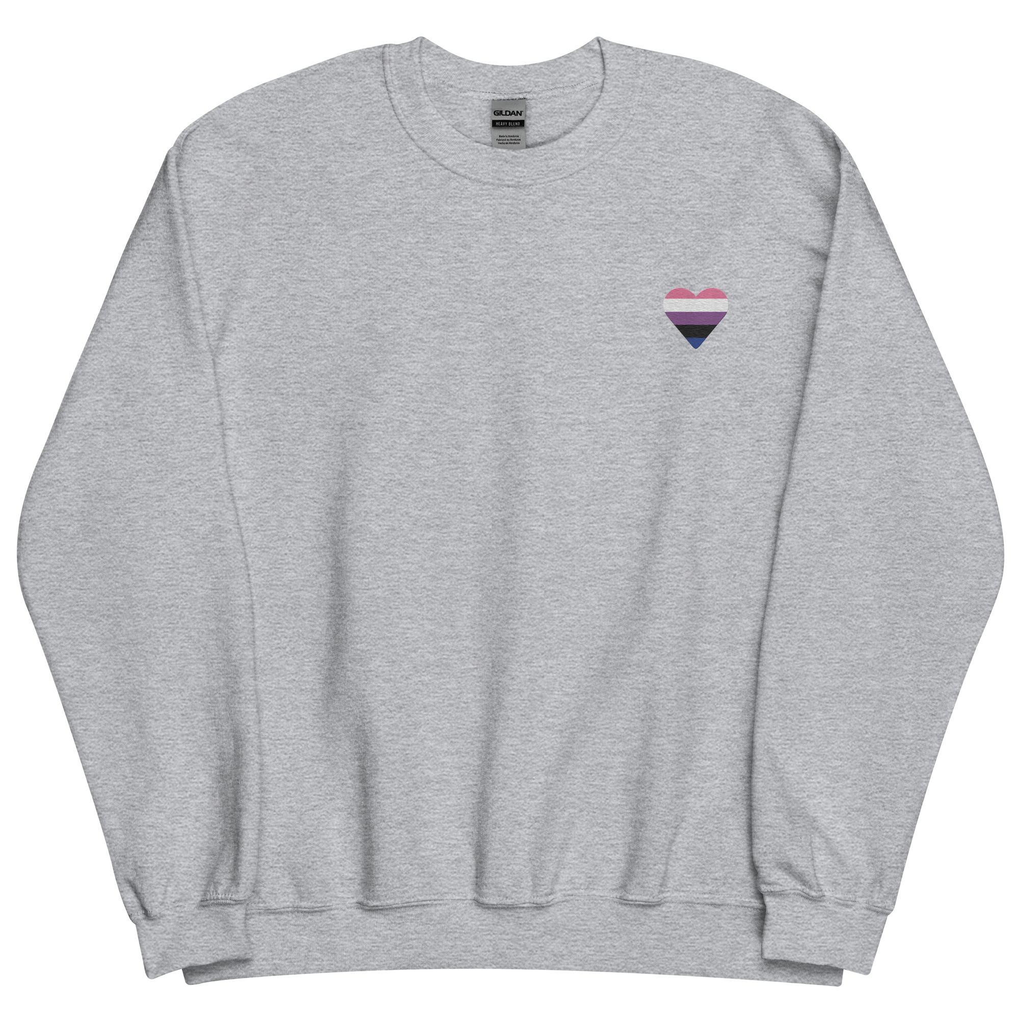 Genderfluid Flag Embroidered Heart Sweater: Celebratory LGBTQ+ Pride Design