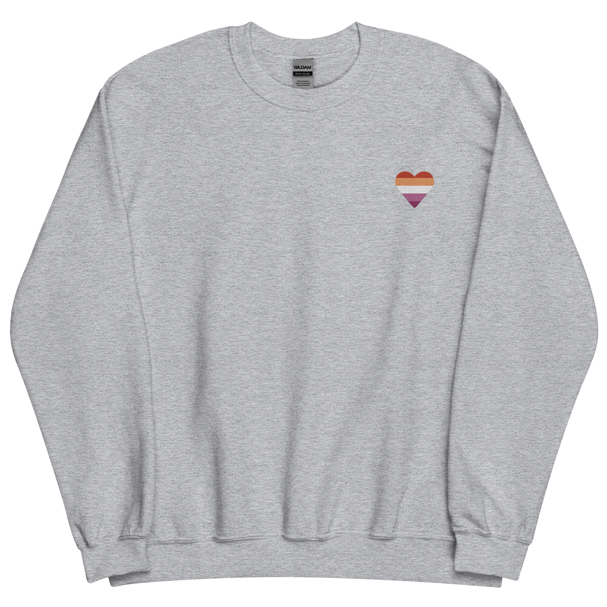 Lesbian Flag Embroidered Heart Sweater: Celebratory LGBTQ+ Pride Design