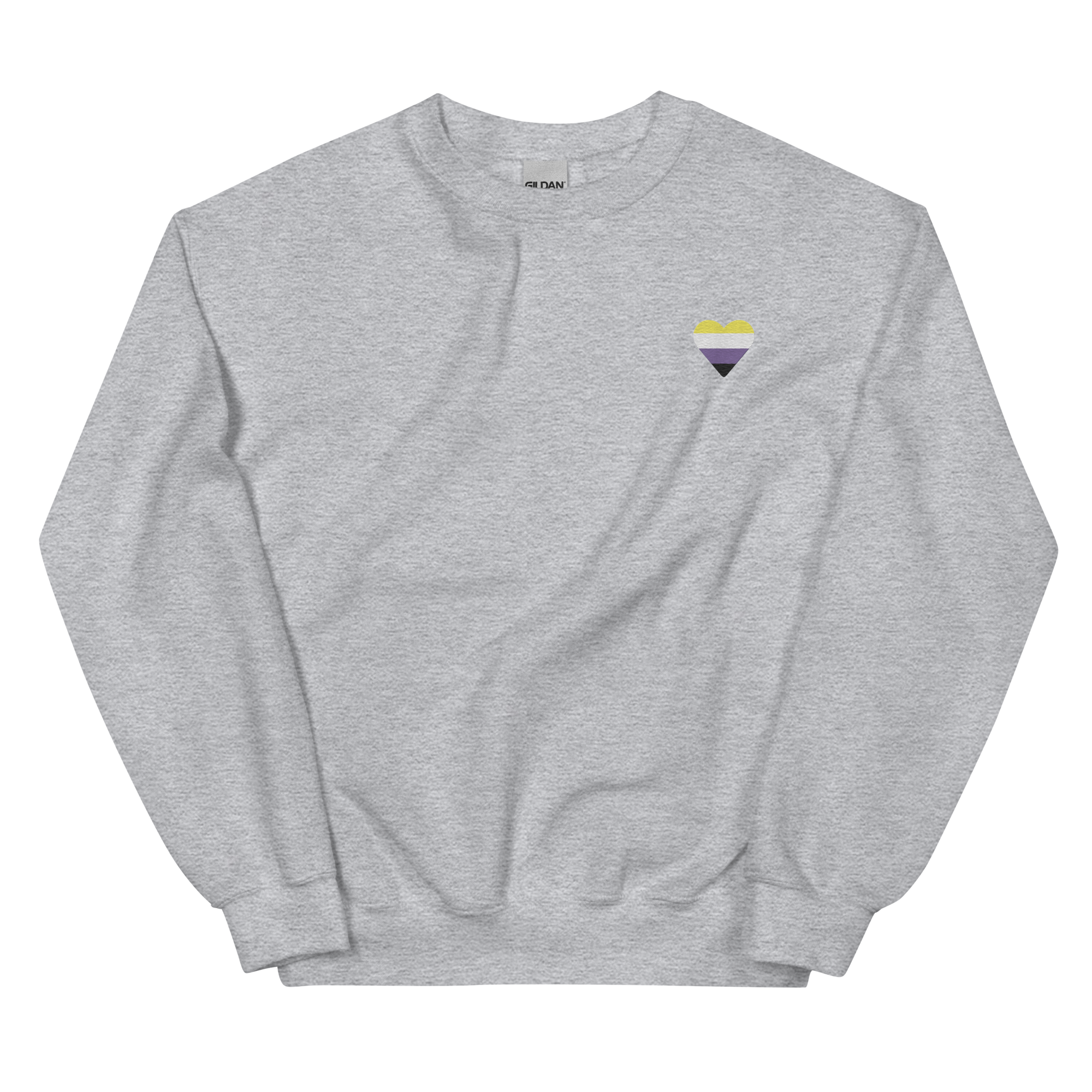 Nonbinary Flag Embroidered Heart Sweater: Celebratory LGBTQ+ Pride Design