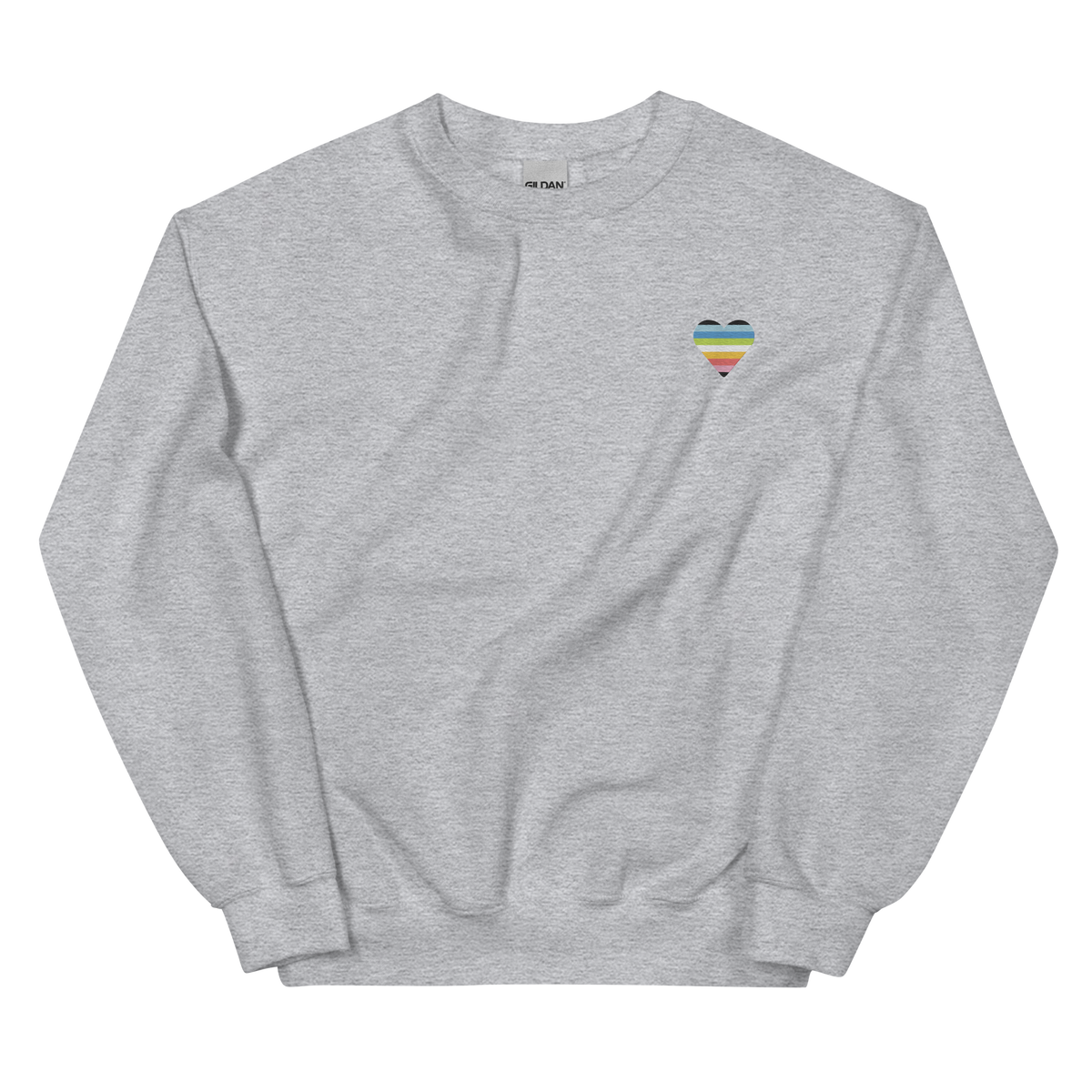 Queer Flag Embroidered Heart Sweater: Celebratory LGBTQ+ Pride Design