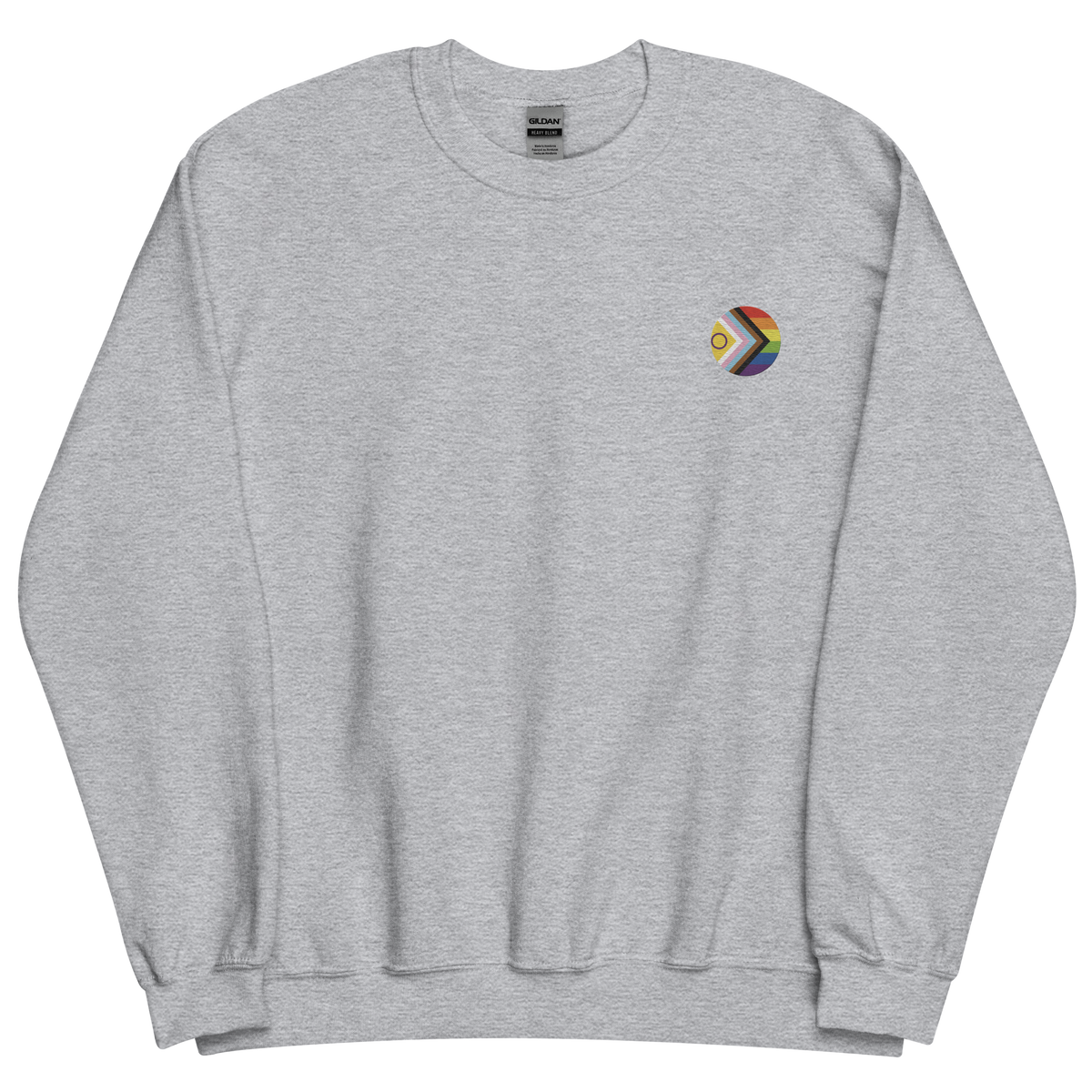 Intersex-Inclusive Pride Progress Flag Embroidered Circle Sweatshirt: Celebratory LGBTQ+ Pride Design