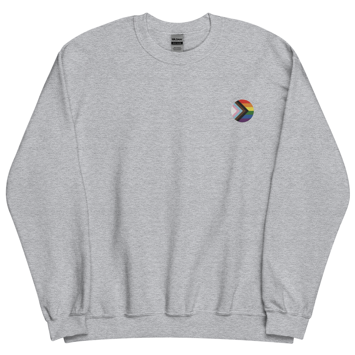 Pride Progress Flag Embroidered Circle Sweatshirt: Celebratory LGBTQ+ Pride Design