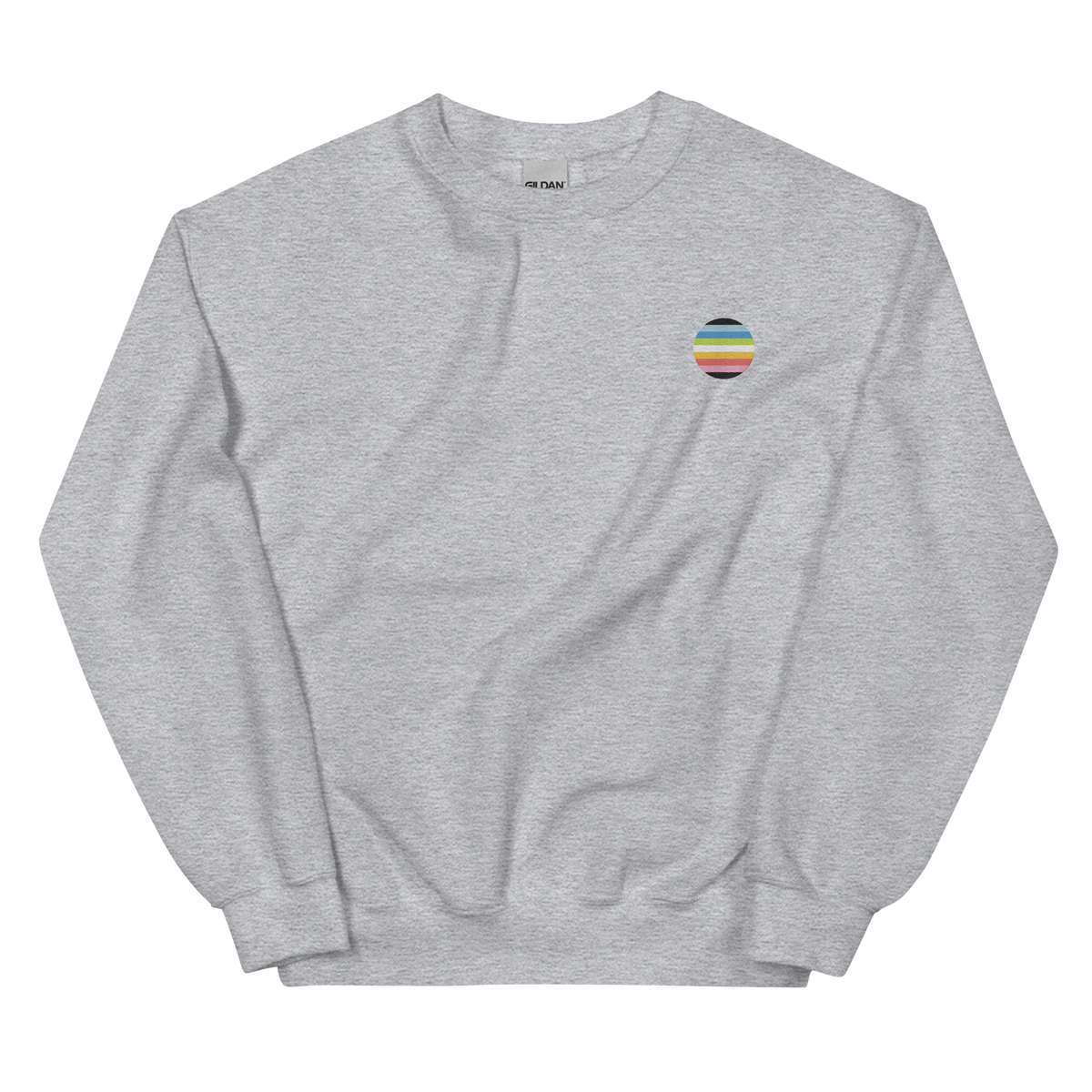 Queer Flag Embroidered Circle Sweatshirt: Celebratory LGBTQ+ Pride Design