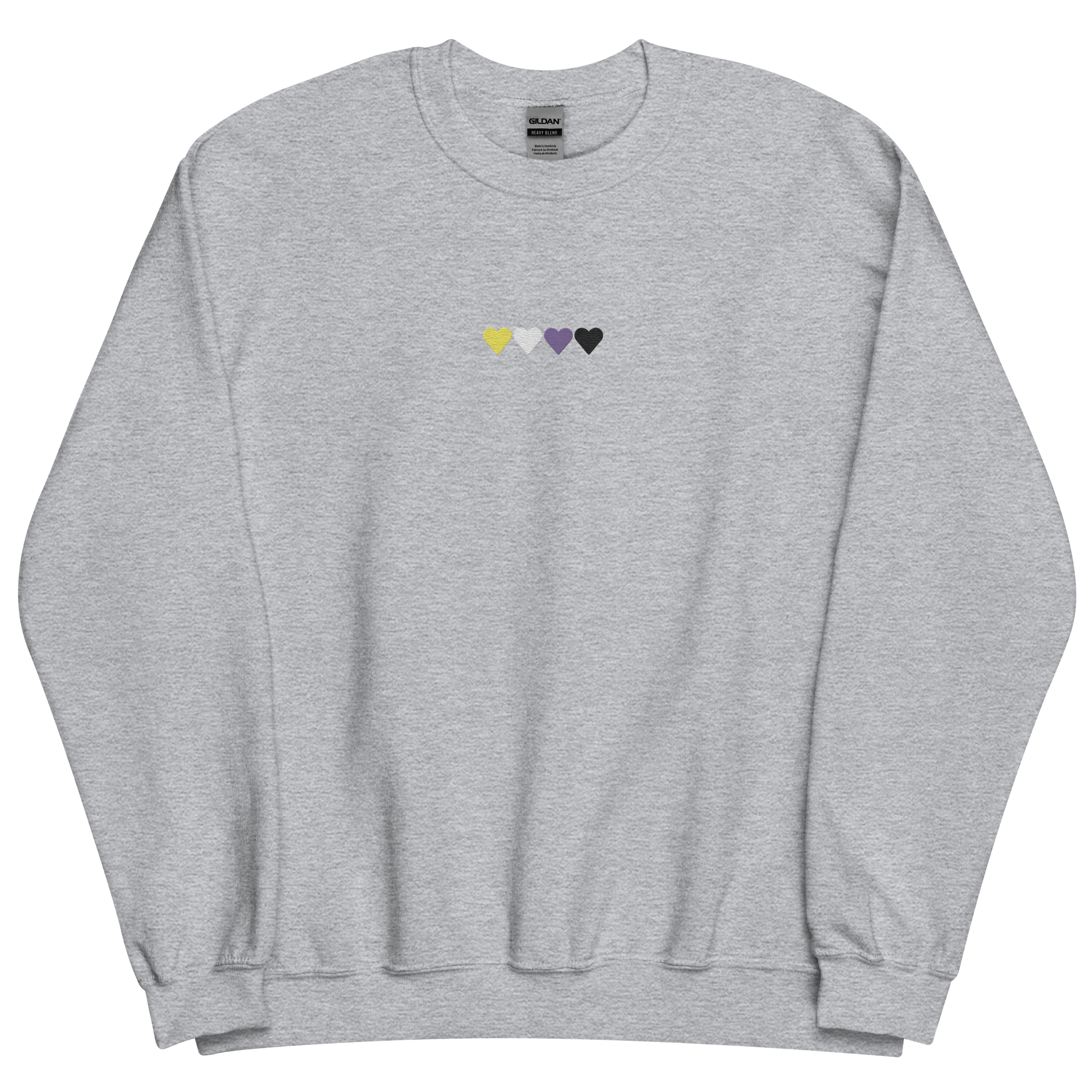 Embroidered Nonbinary Sweatshirt: Pride Flag Horizontal Heart Design