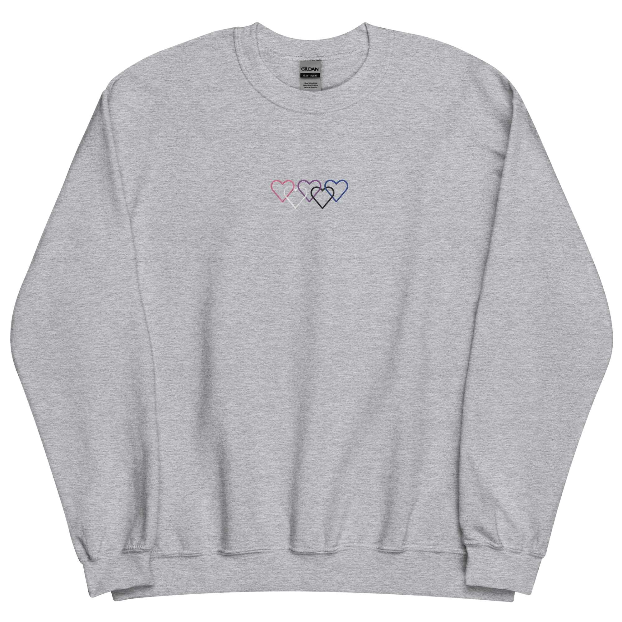 Genderfluid Pride Sweatshirt: Interlaced Heart Outlines Embroidered Sweater