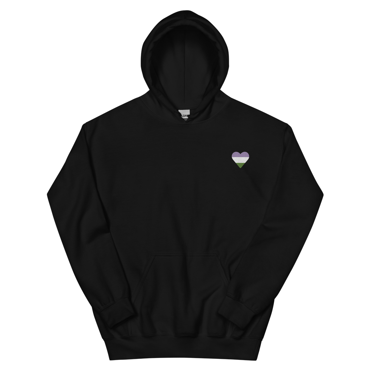 Genderqueer Flag Embroidered Heart Hoodie: Celebratory LGBTQ+ Pride Design