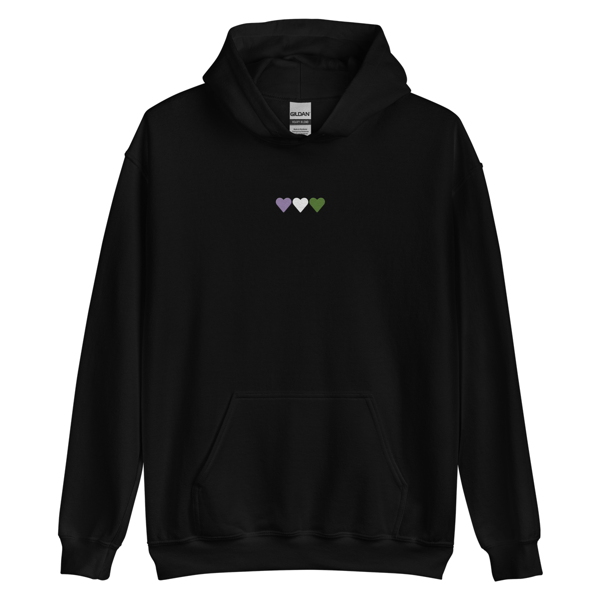 Embroidered Genderqueer Hoodie: Pride Flag Horizontal Heart Design