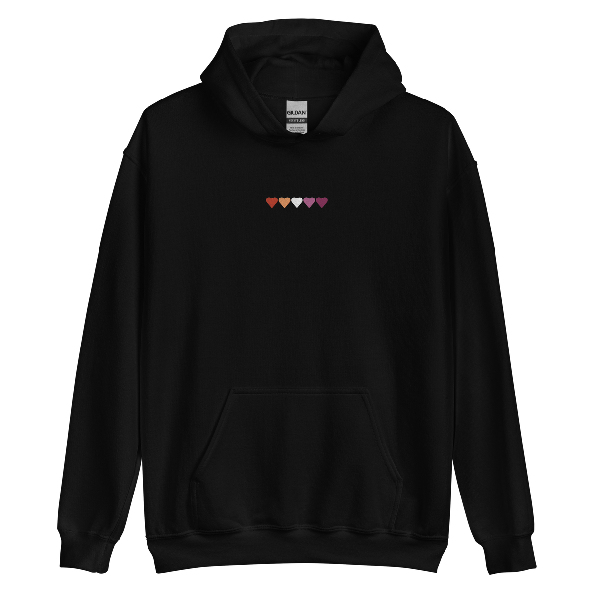 Embroidered Lesbian Hoodie: Pride Flag Horizontal Heart Design