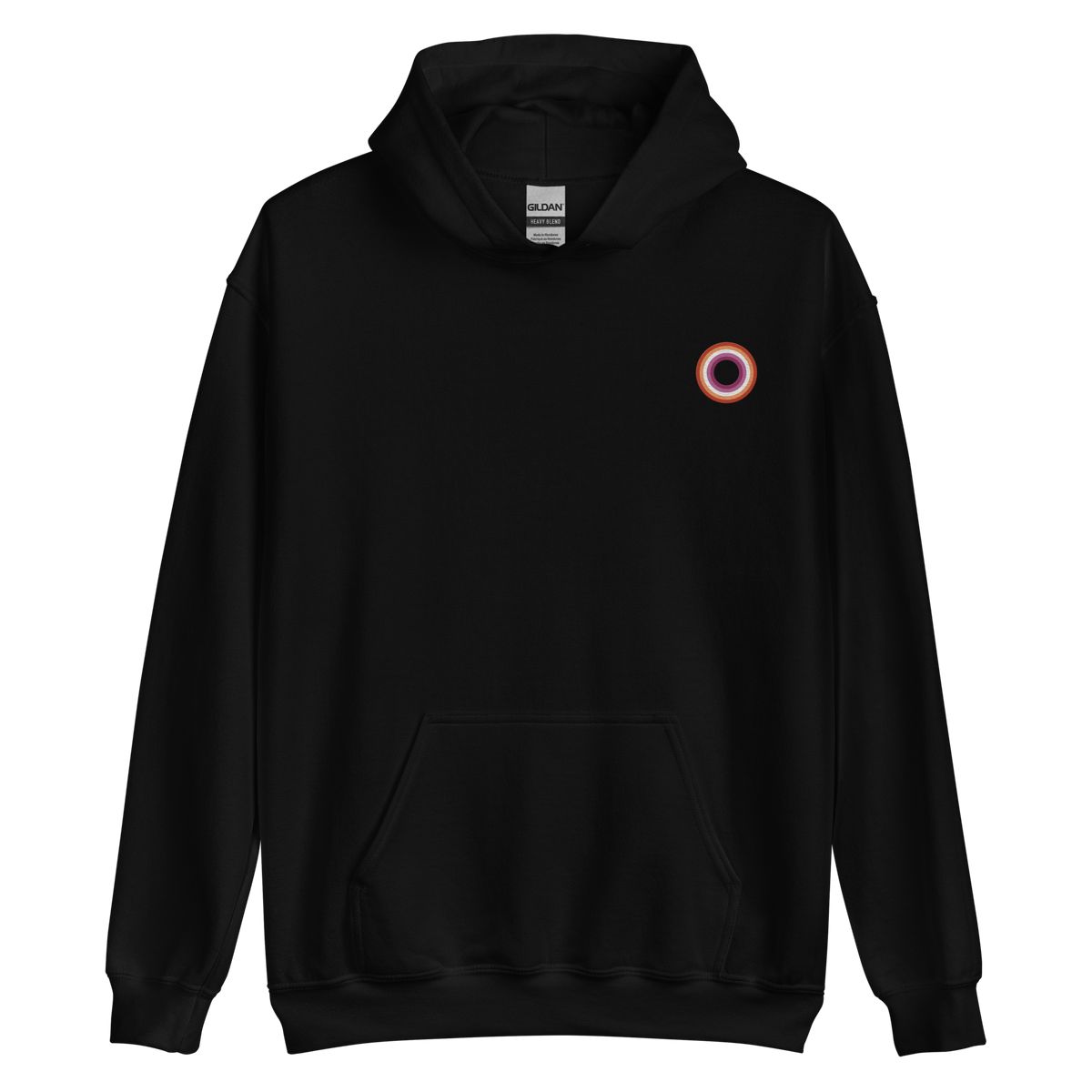 Embroidered Hoodie: Lesbian Pride Ring Emblem Design