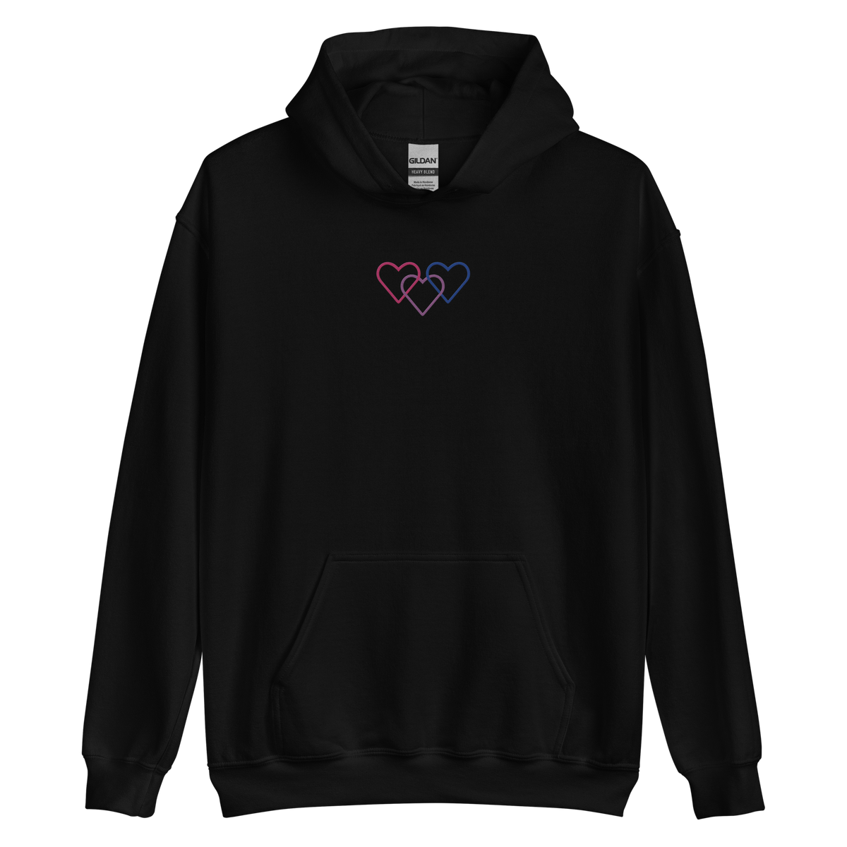 Bisexual Pride Hoodie: Interlaced Heart Outlines Embroidered Sweatshirt