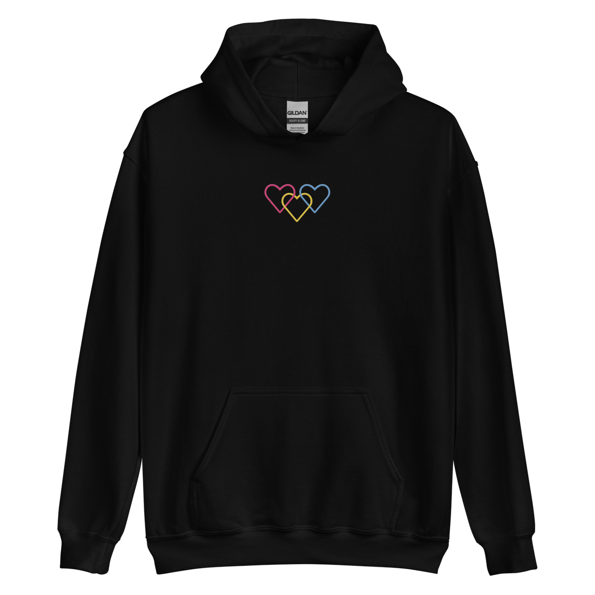 Pansexual Pride Hoodie: Interlaced Heart Outlines Embroidered Sweatshirt
