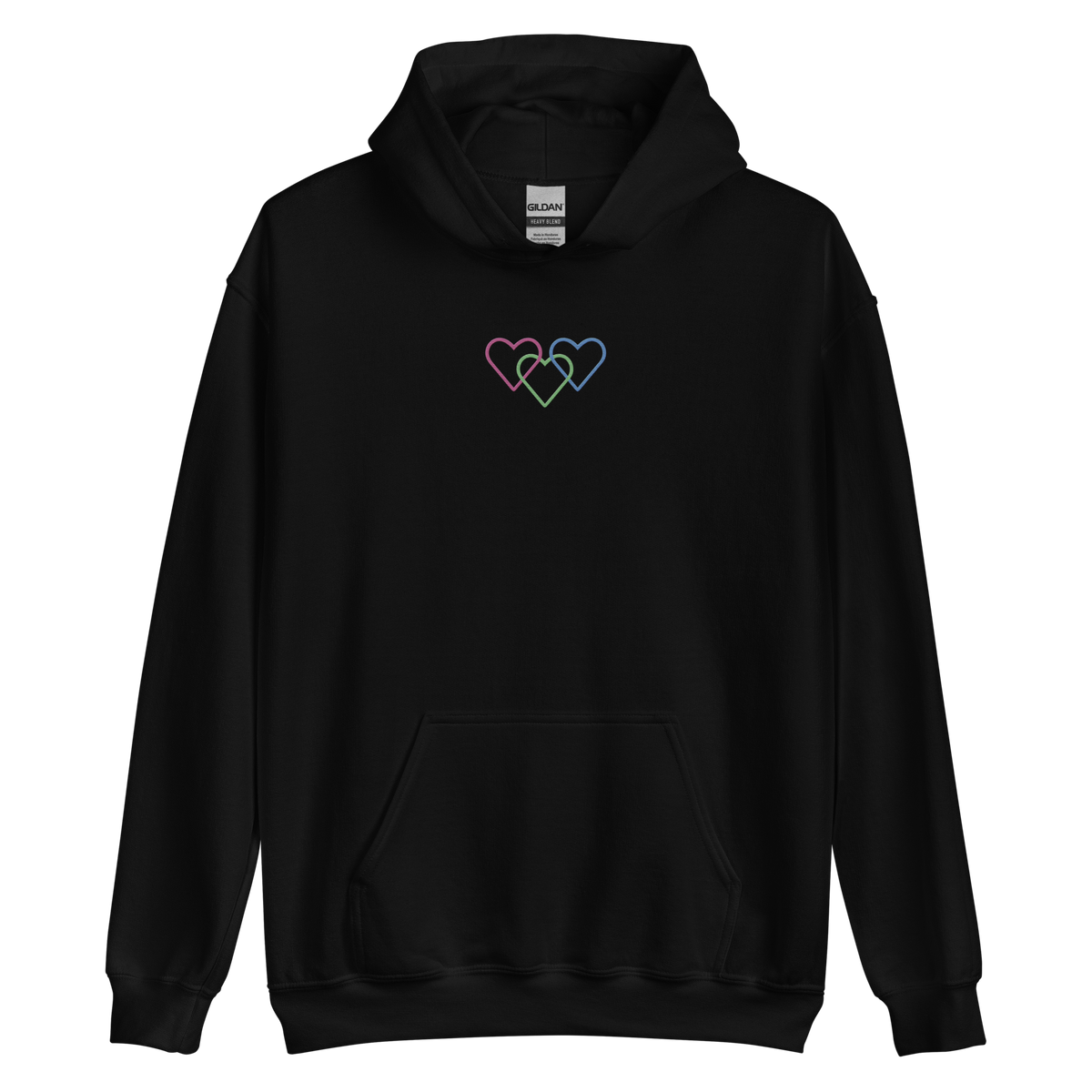 Polysexual Pride Hoodie: Interlaced Heart Outlines Embroidered Sweatshirt