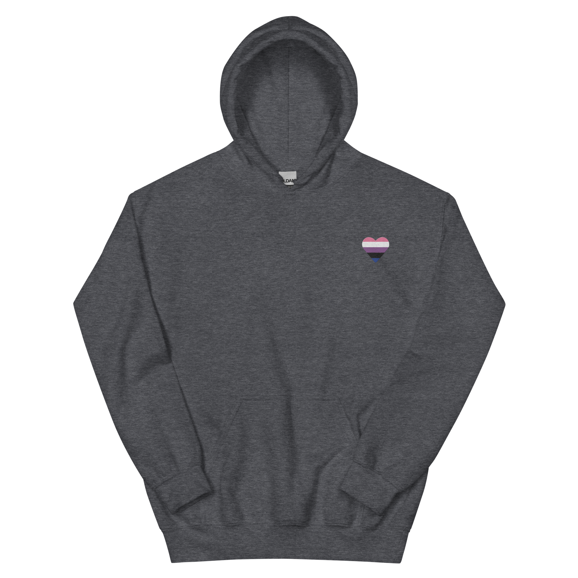 Genderfluid Flag Embroidered Heart Hoodie: Celebratory LGBTQ+ Pride Design