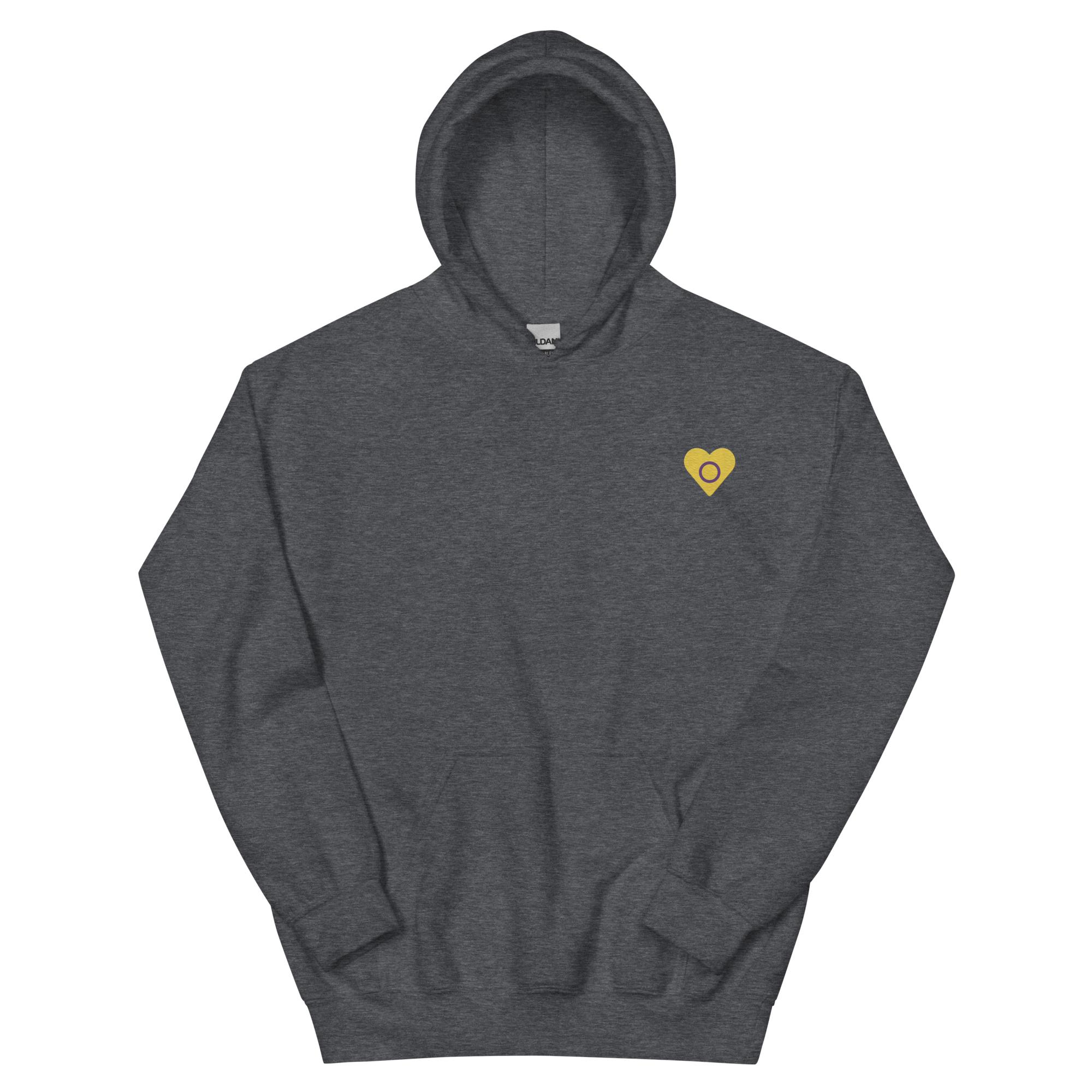 Intersex Flag Embroidered Heart Hoodie: Celebratory LGBTQ+ Pride Design