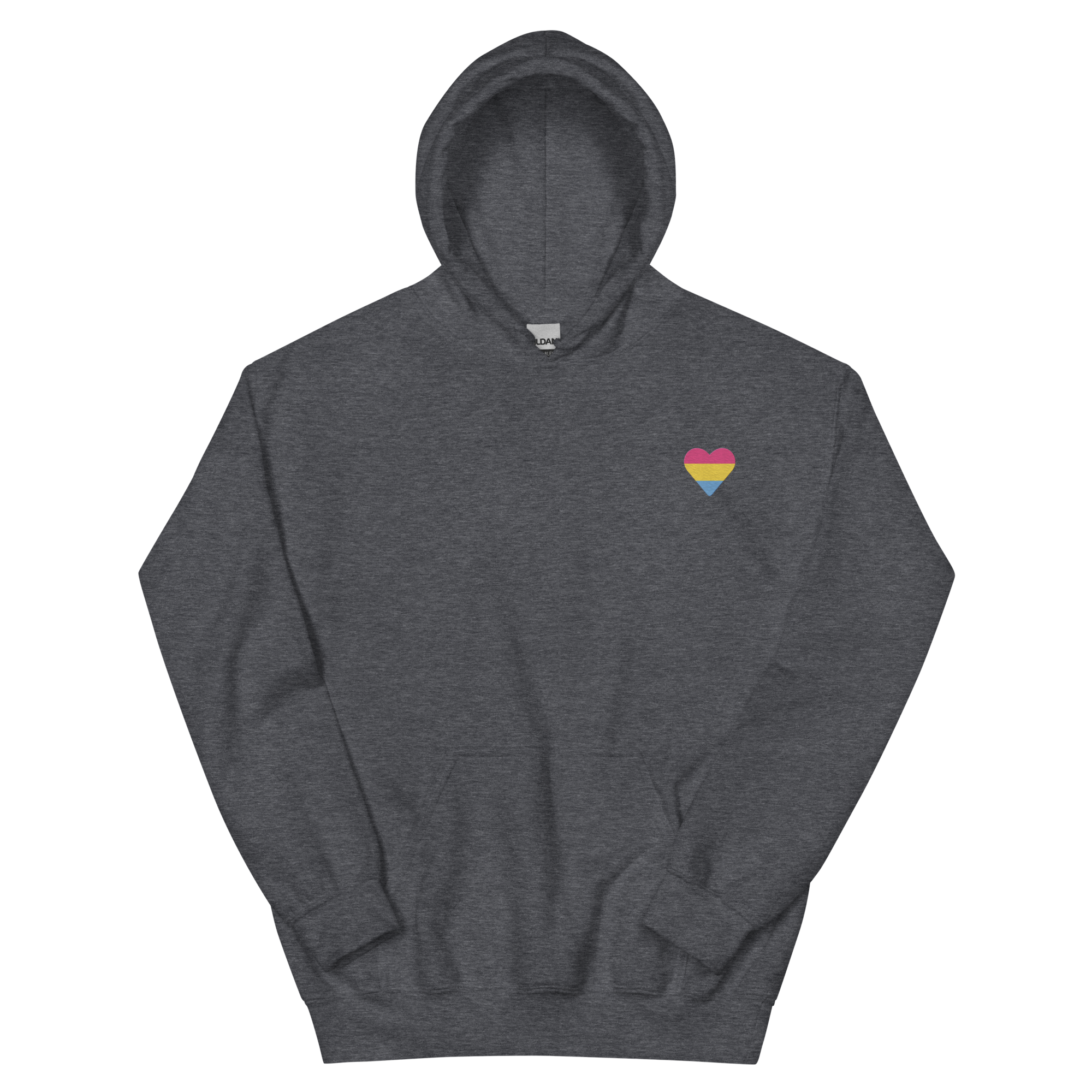 Pansexual Flag Embroidered Heart Hoodie: Celebratory LGBTQ+ Pride Design