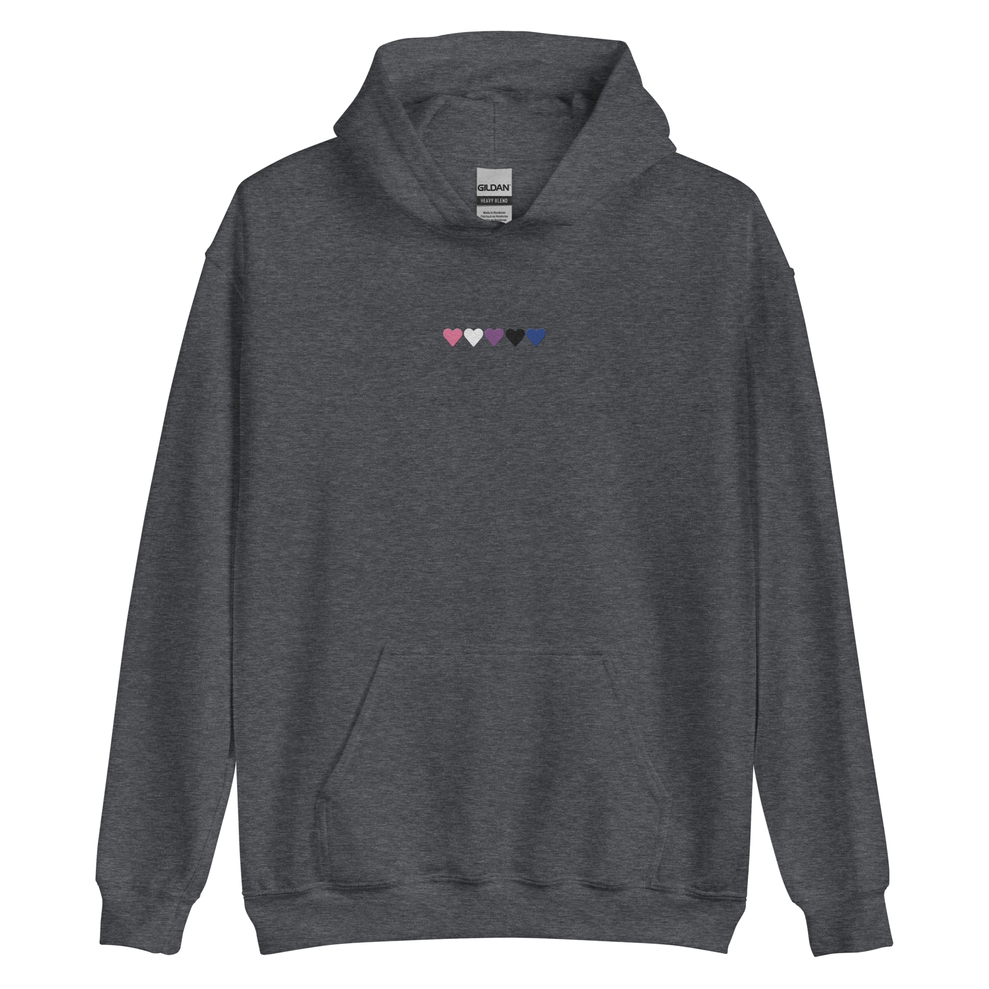 Embroidered Genderfluid Hoodie: Pride Flag Horizontal Heart Design