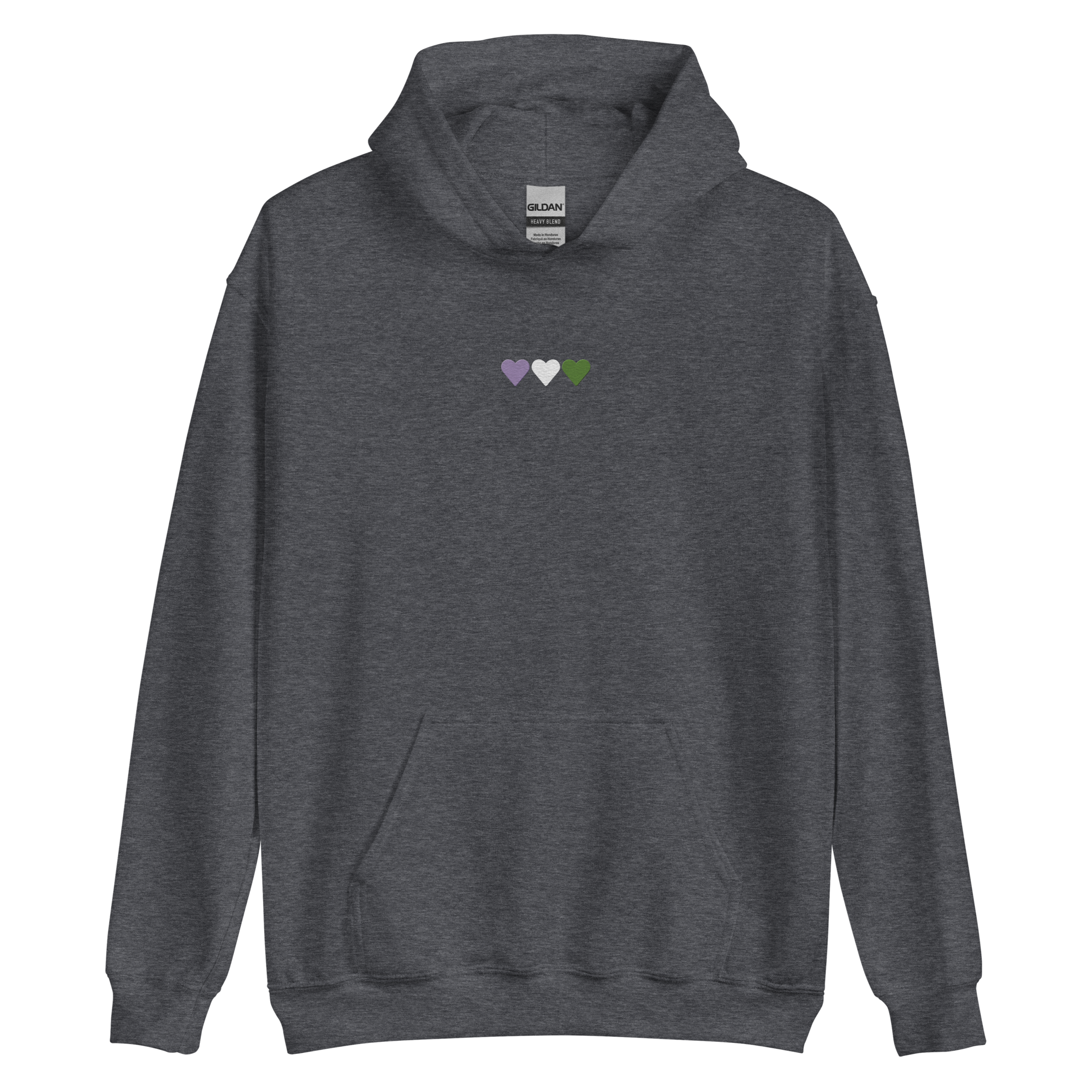 Embroidered Genderqueer Hoodie: Pride Flag Horizontal Heart Design