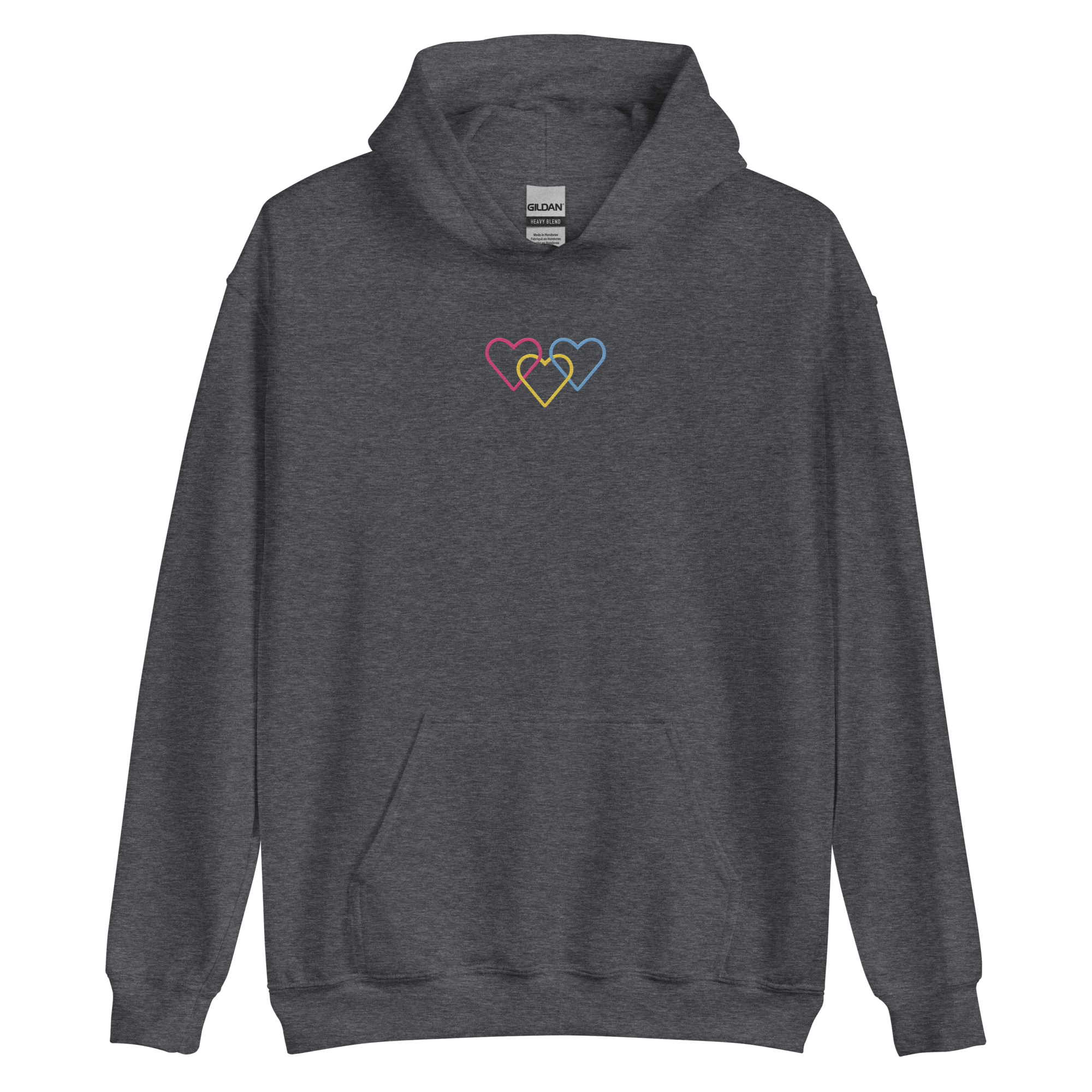 Pansexual Pride Hoodie: Interlaced Heart Outlines Embroidered Sweatshirt