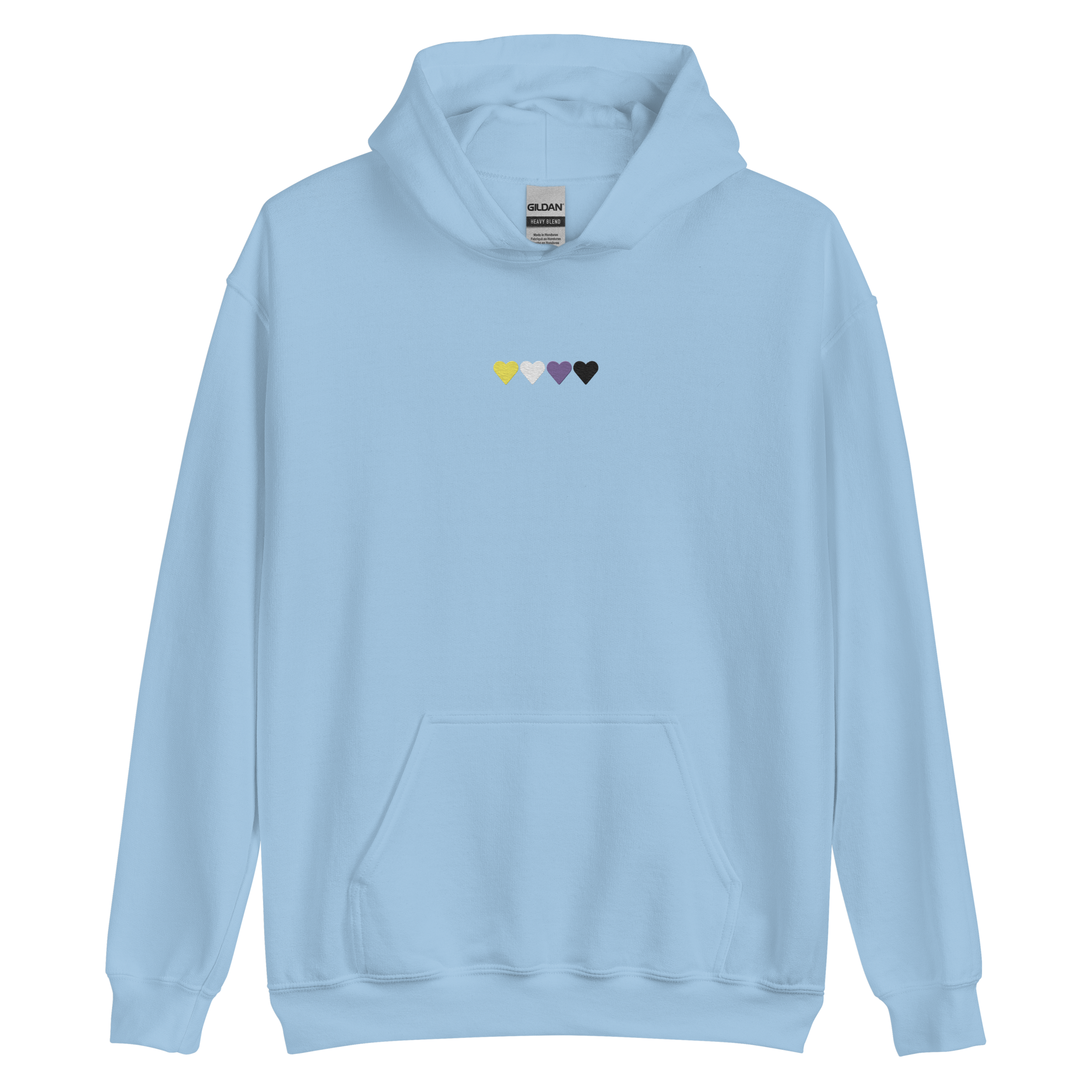 Embroidered Nonbinary Hoodie: Pride Flag Horizontal Heart Design