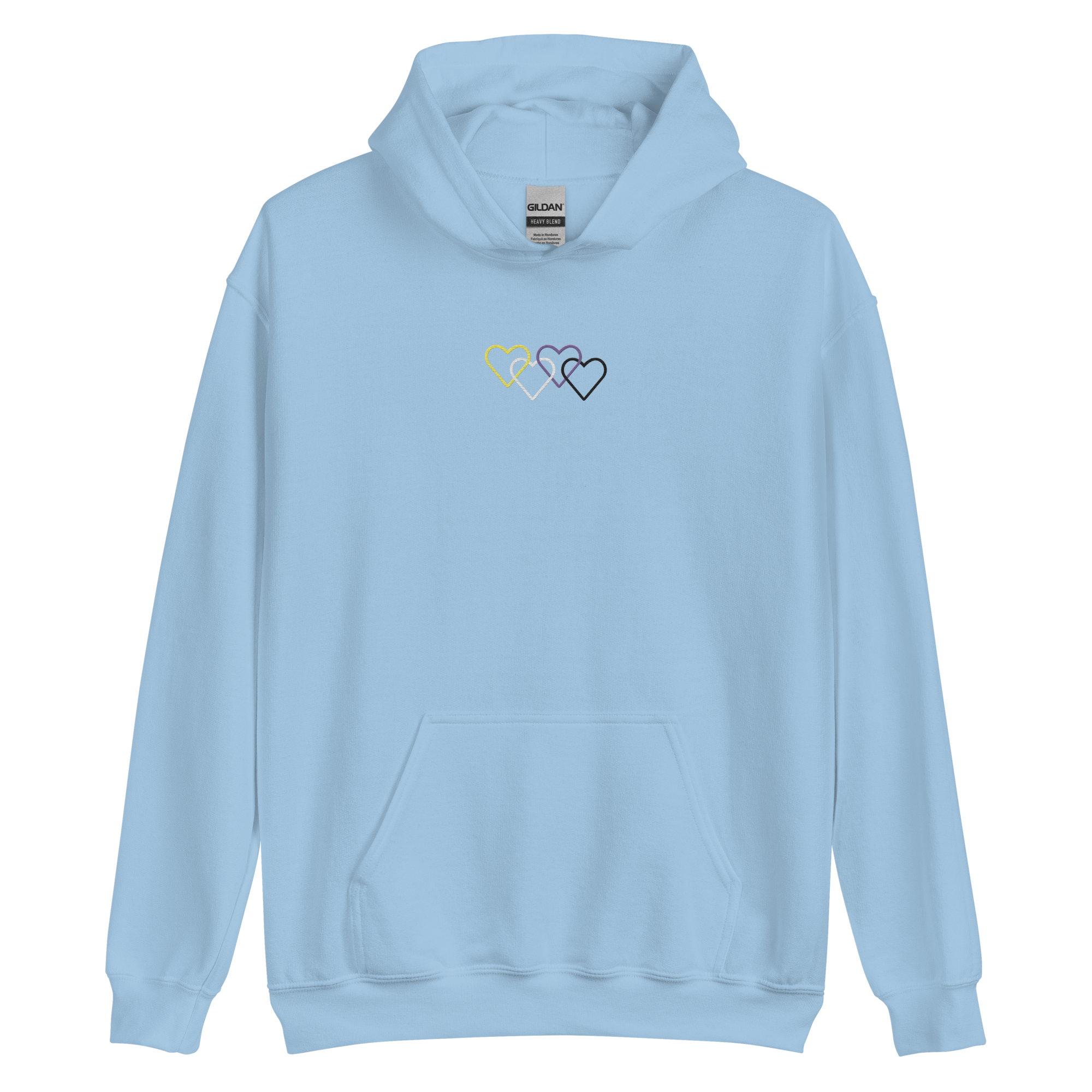Nonbinary Pride Hoodie: Interlaced Heart Outlines Embroidered Sweatshirt