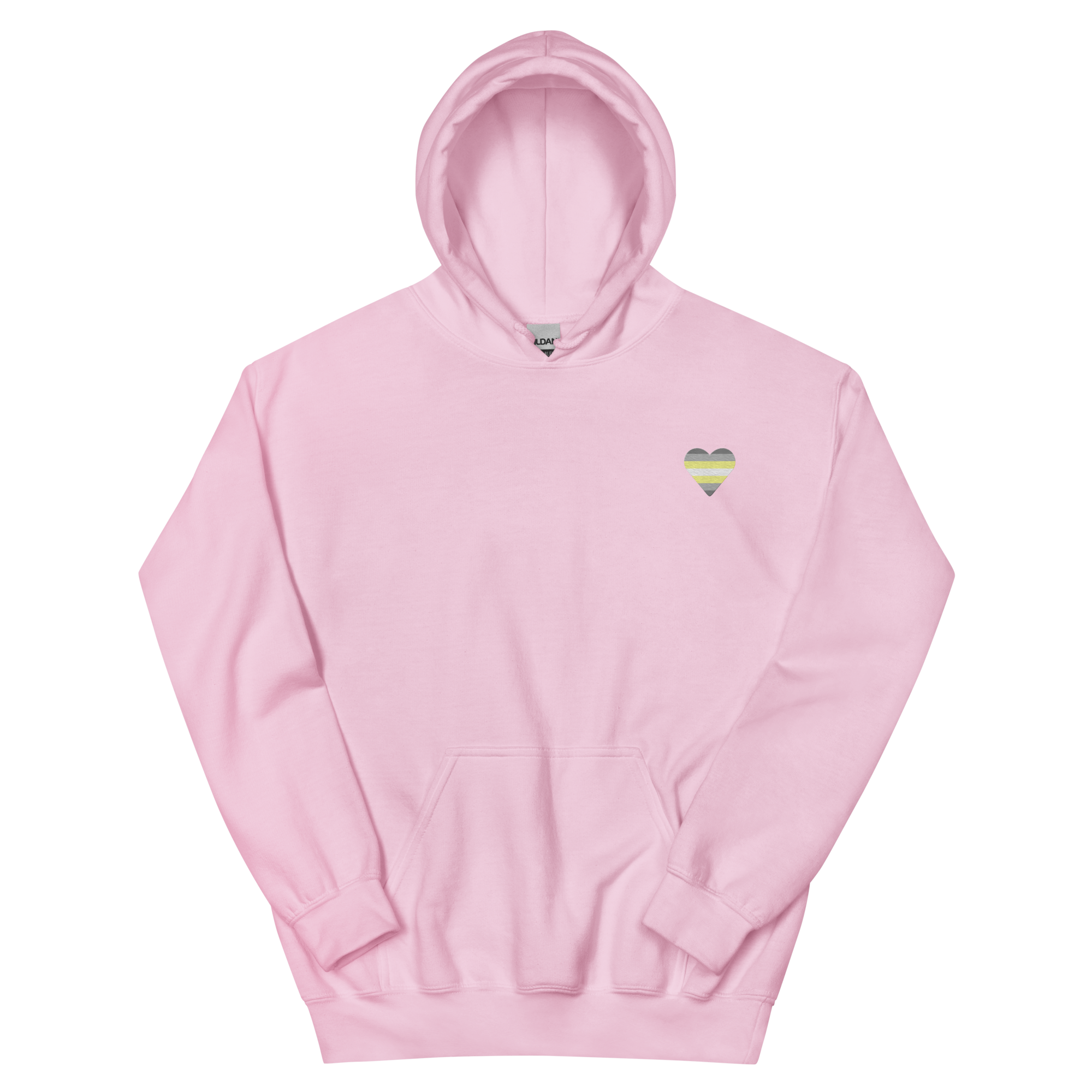 Demigender Flag Embroidered Heart Hoodie: Celebratory LGBTQ+ Pride Design