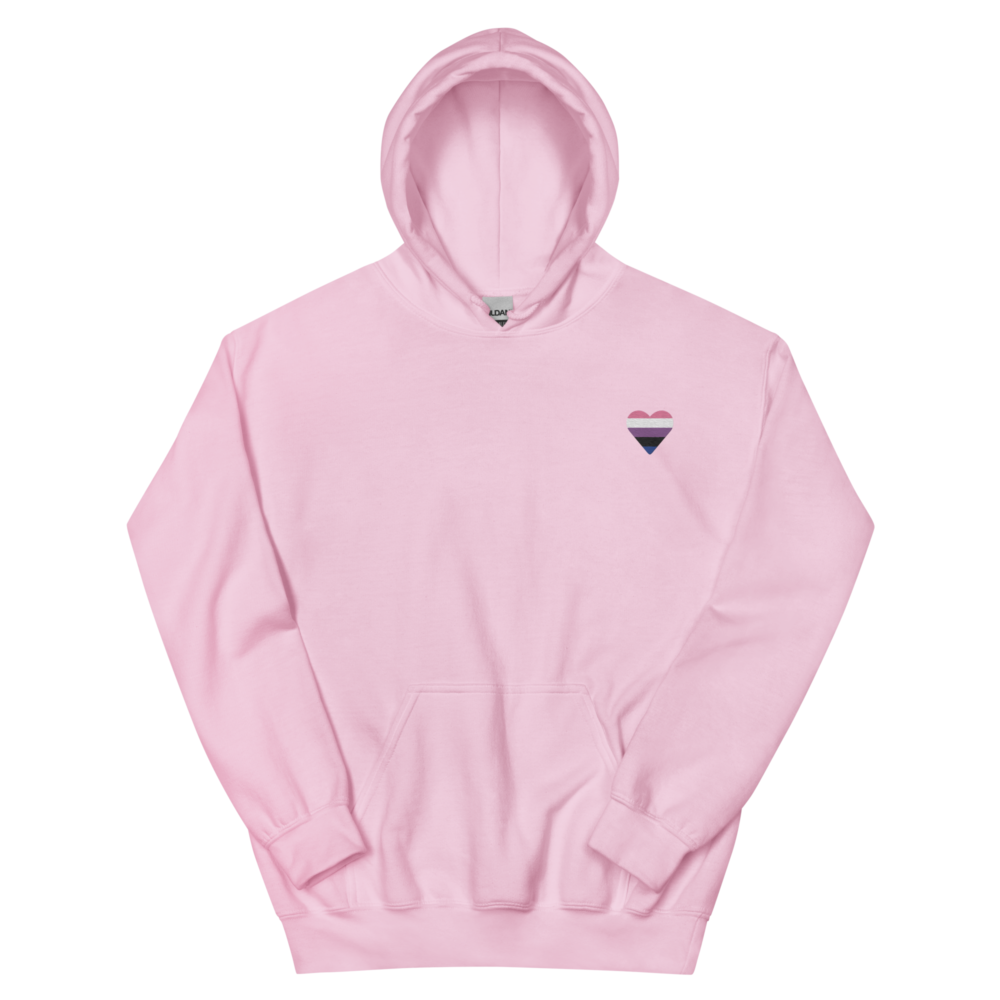 Genderfluid Flag Embroidered Heart Hoodie: Celebratory LGBTQ+ Pride Design