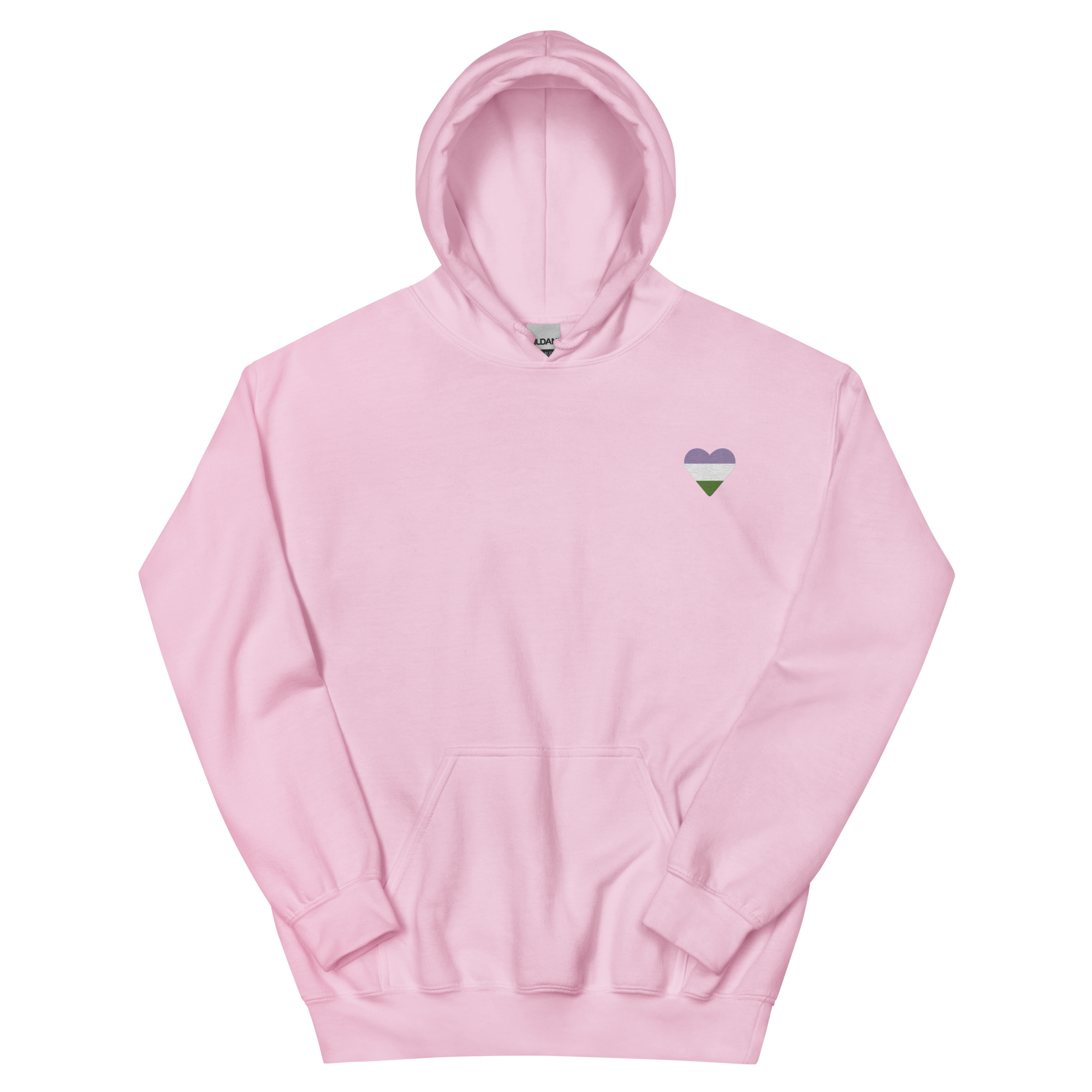 Genderqueer Flag Embroidered Heart Hoodie: Celebratory LGBTQ+ Pride Design