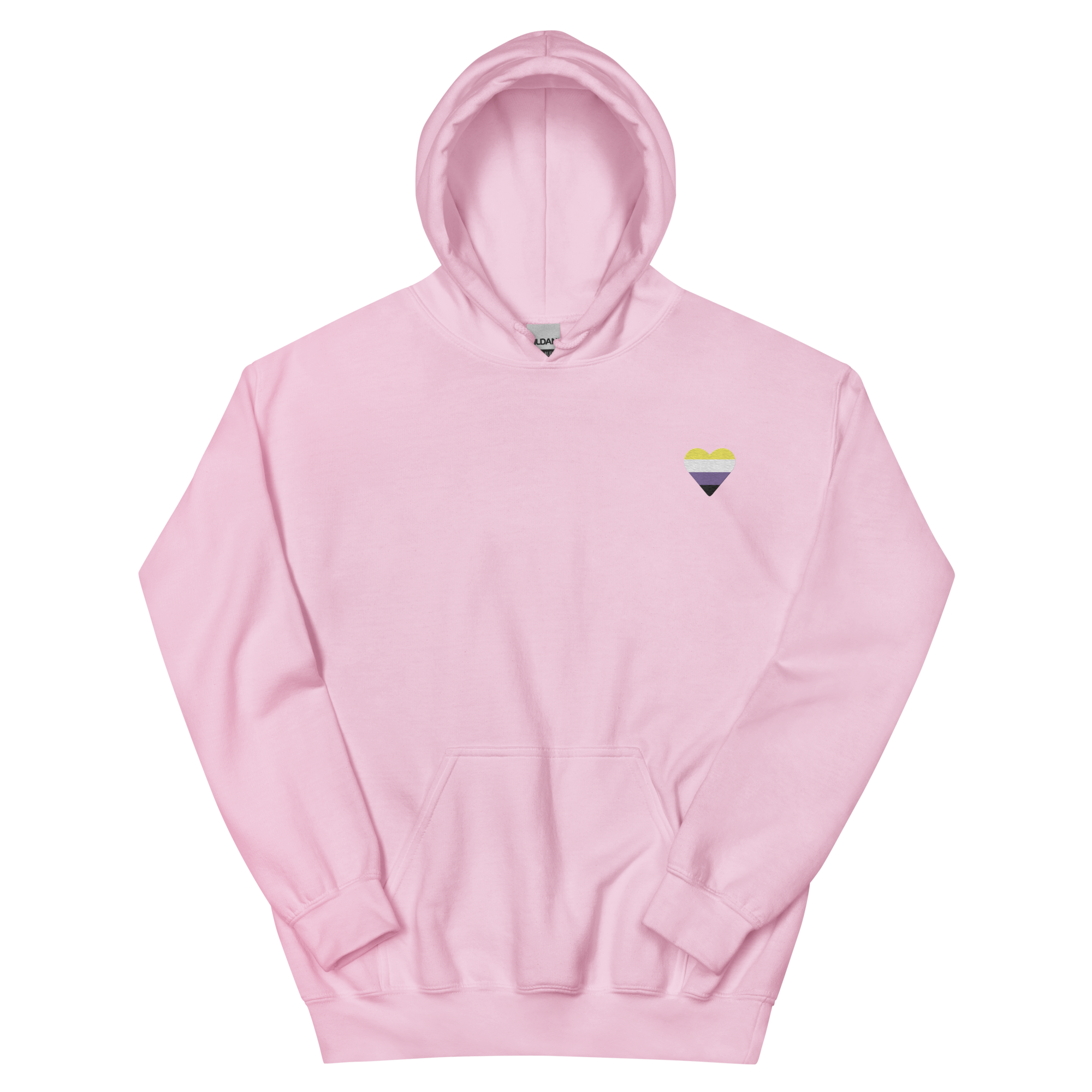 Nonbinary Flag Embroidered Heart Hoodie: Celebratory LGBTQ+ Pride Design