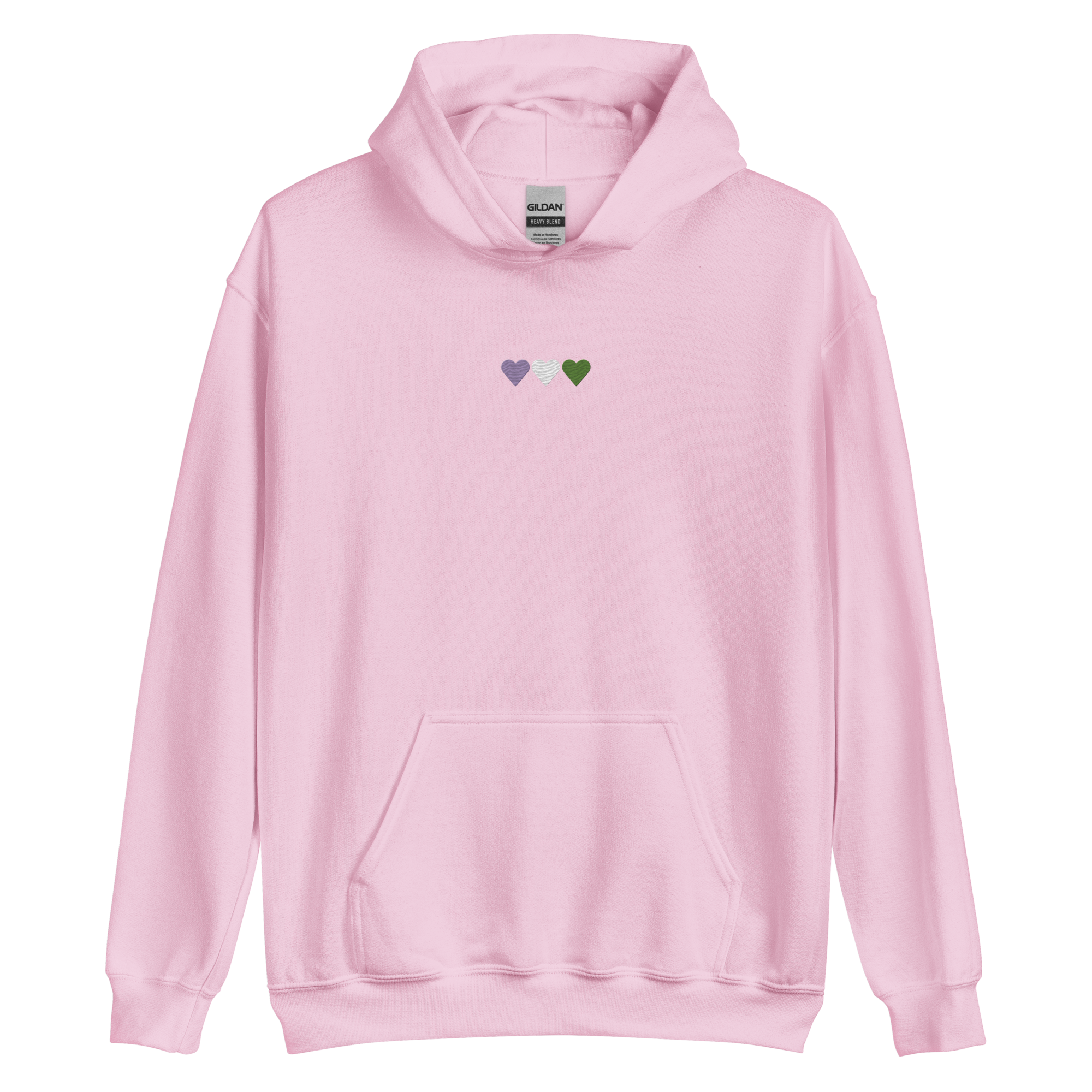 Embroidered Genderqueer Hoodie: Pride Flag Horizontal Heart Design