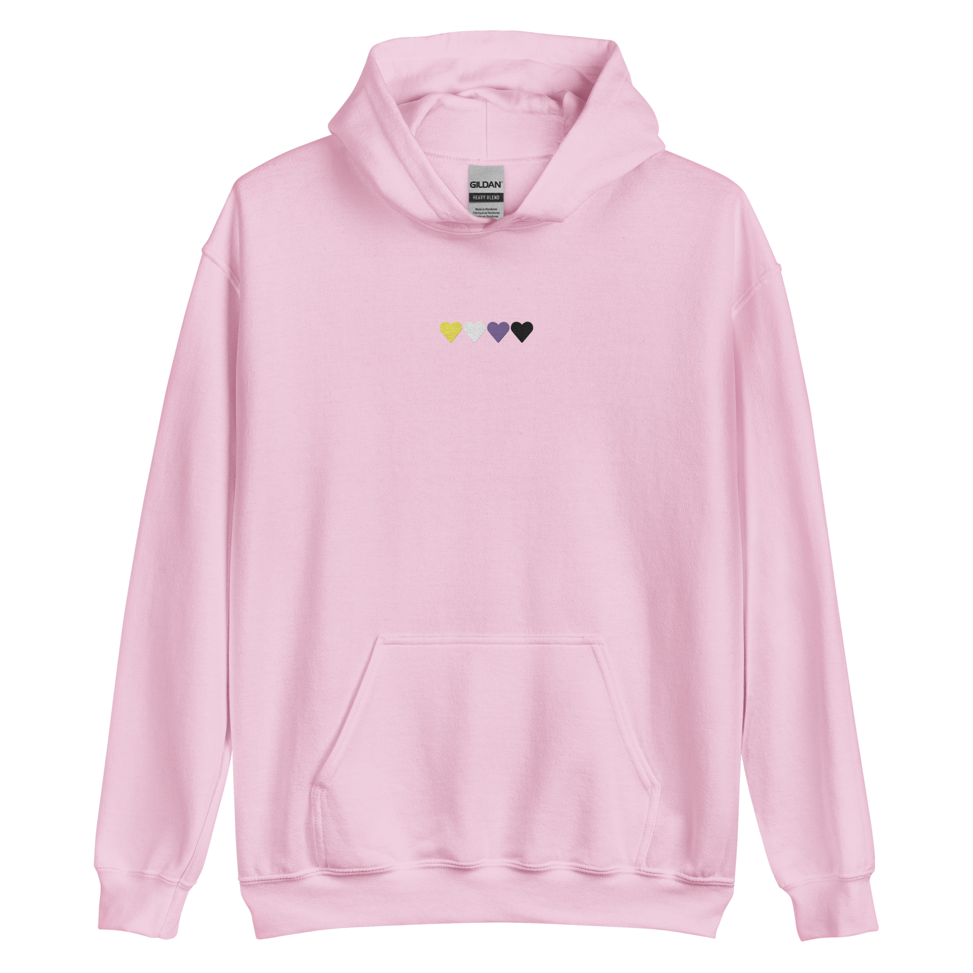 Embroidered Nonbinary Hoodie: Pride Flag Horizontal Heart Design