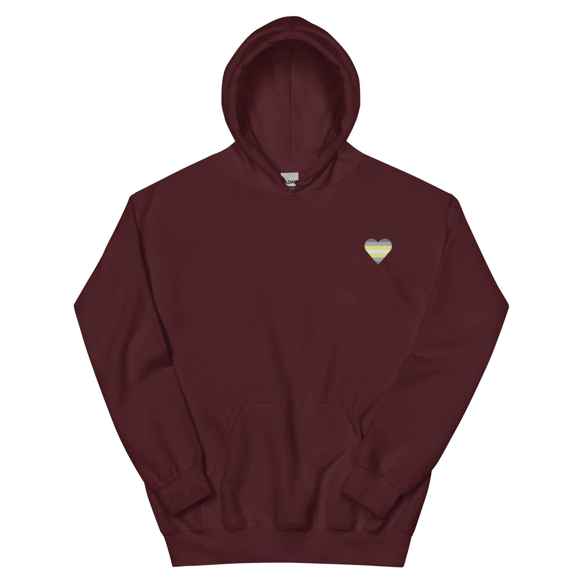 Demigender Flag Embroidered Heart Hoodie: Celebratory LGBTQ+ Pride Design