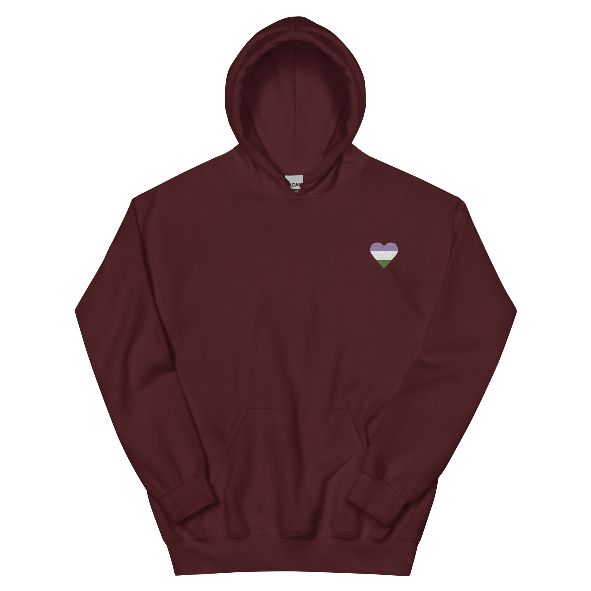 Genderqueer Flag Embroidered Heart Hoodie: Celebratory LGBTQ+ Pride Design