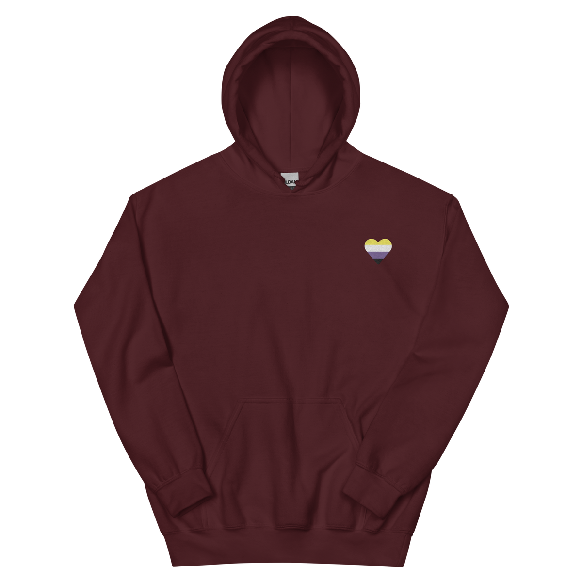 Nonbinary Flag Embroidered Heart Hoodie: Celebratory LGBTQ+ Pride Design