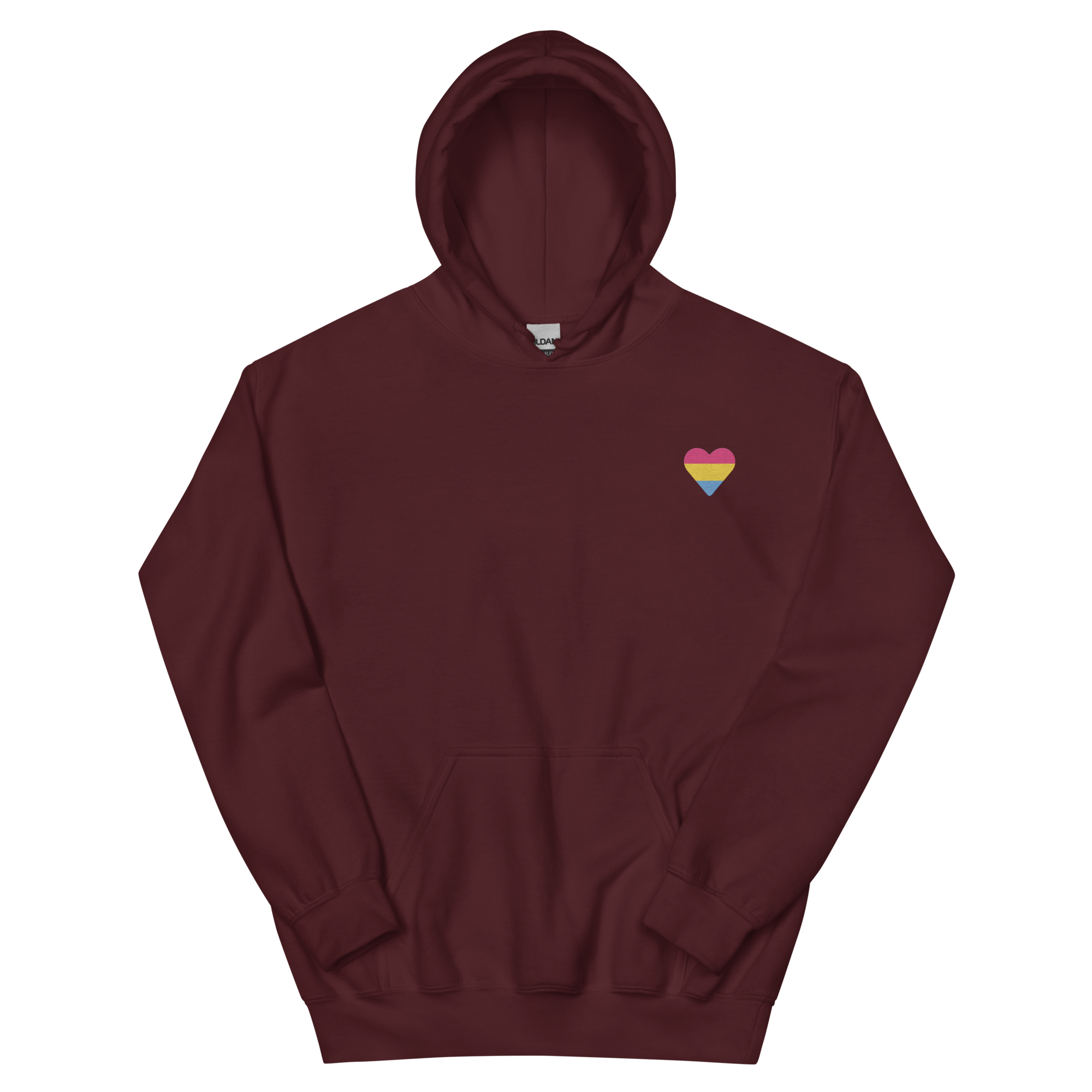 Pansexual Flag Embroidered Heart Hoodie: Celebratory LGBTQ+ Pride Design