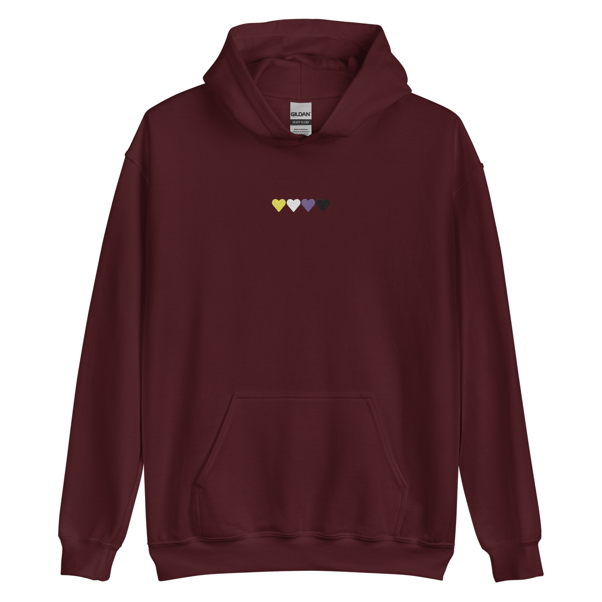 Embroidered Nonbinary Hoodie: Pride Flag Horizontal Heart Design