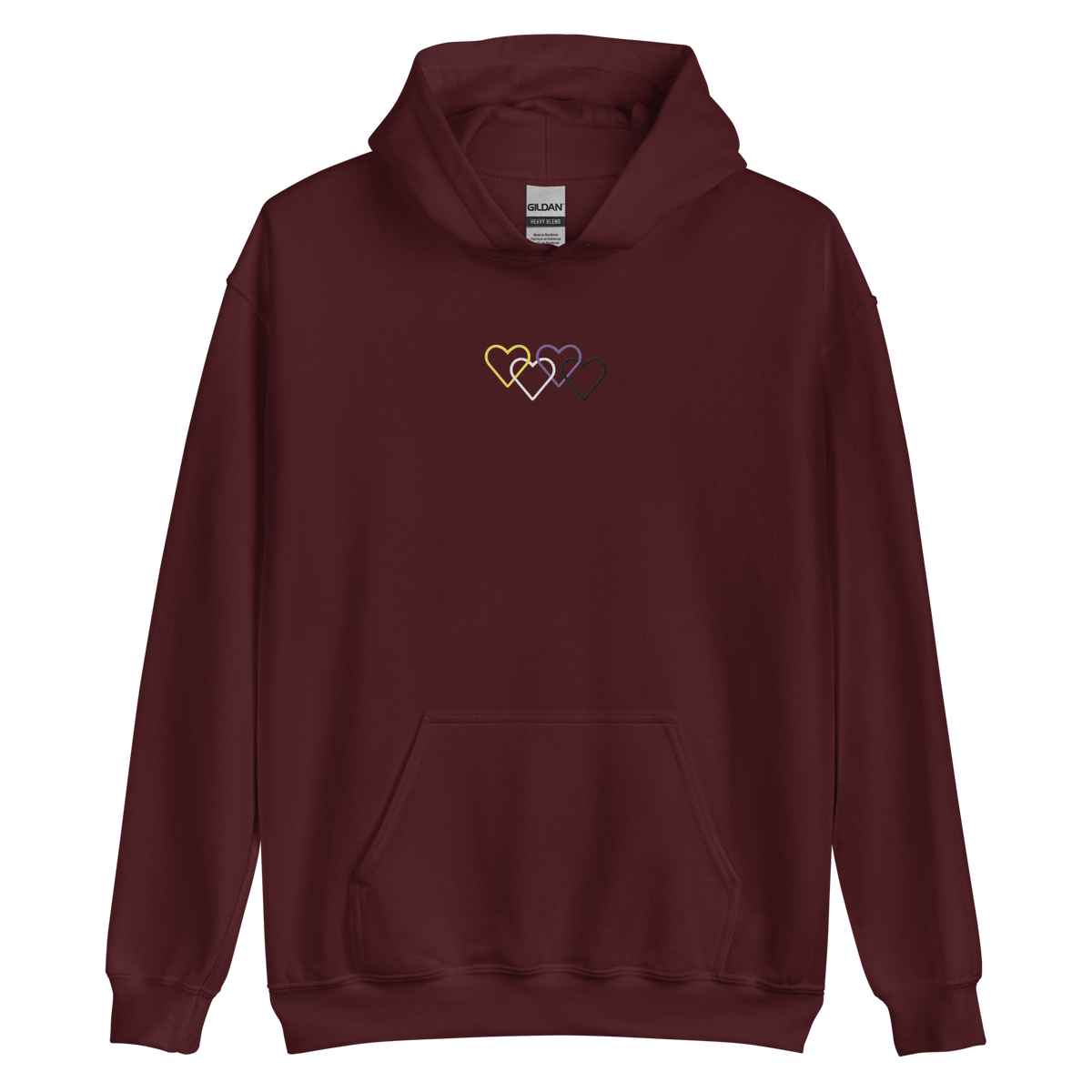 Nonbinary Pride Hoodie: Interlaced Heart Outlines Embroidered Sweatshirt