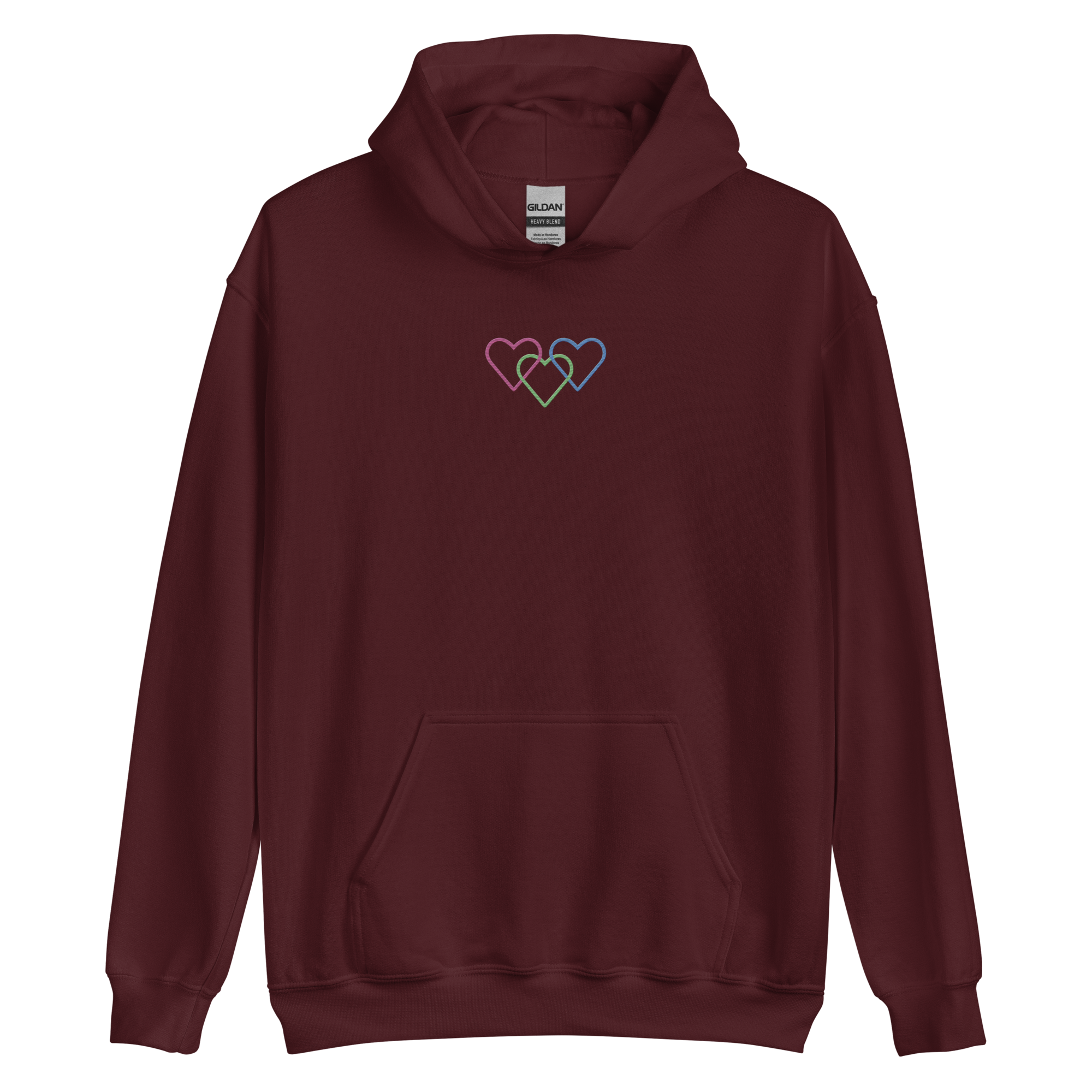 Polysexual Pride Hoodie: Interlaced Heart Outlines Embroidered Sweatshirt