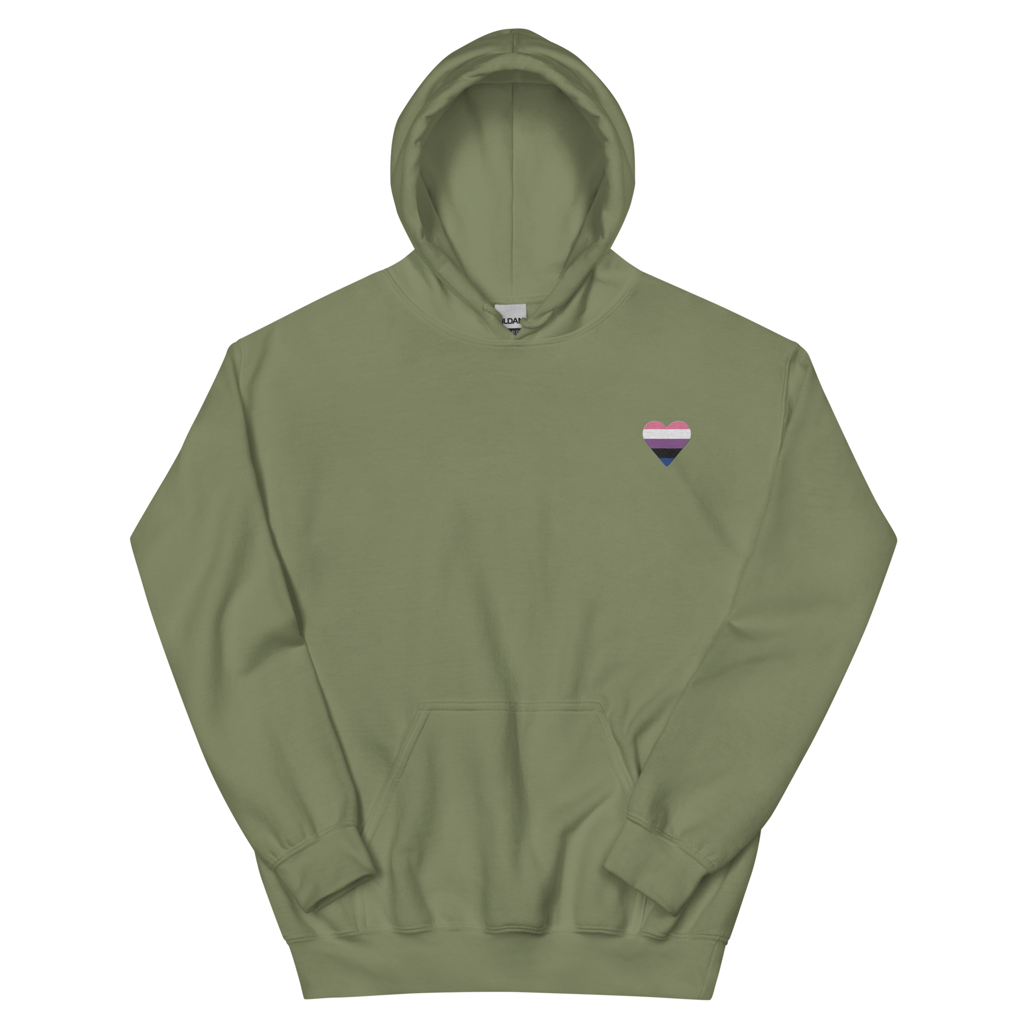 Genderfluid Flag Embroidered Heart Hoodie: Celebratory LGBTQ+ Pride Design