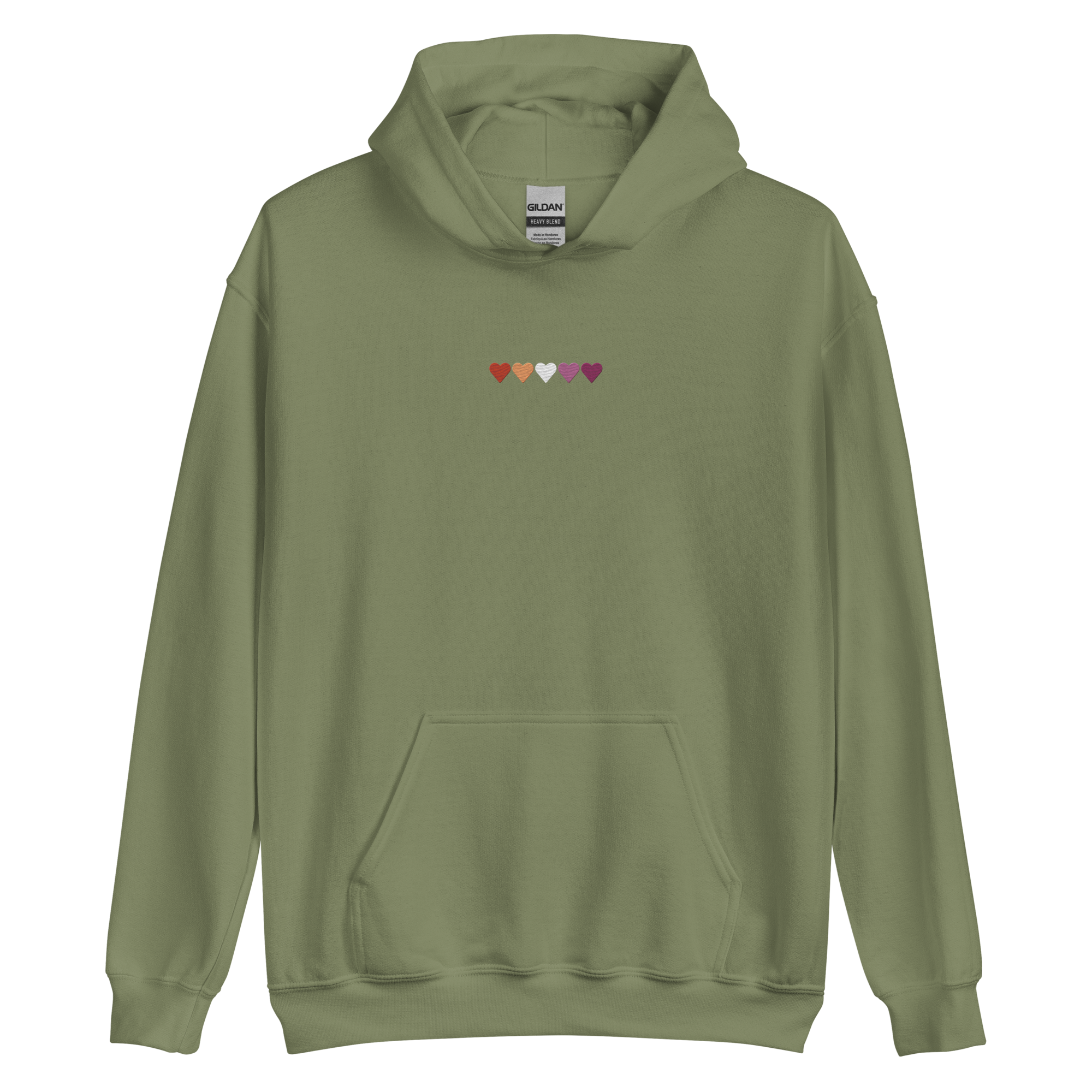 Embroidered Lesbian Hoodie: Pride Flag Horizontal Heart Design