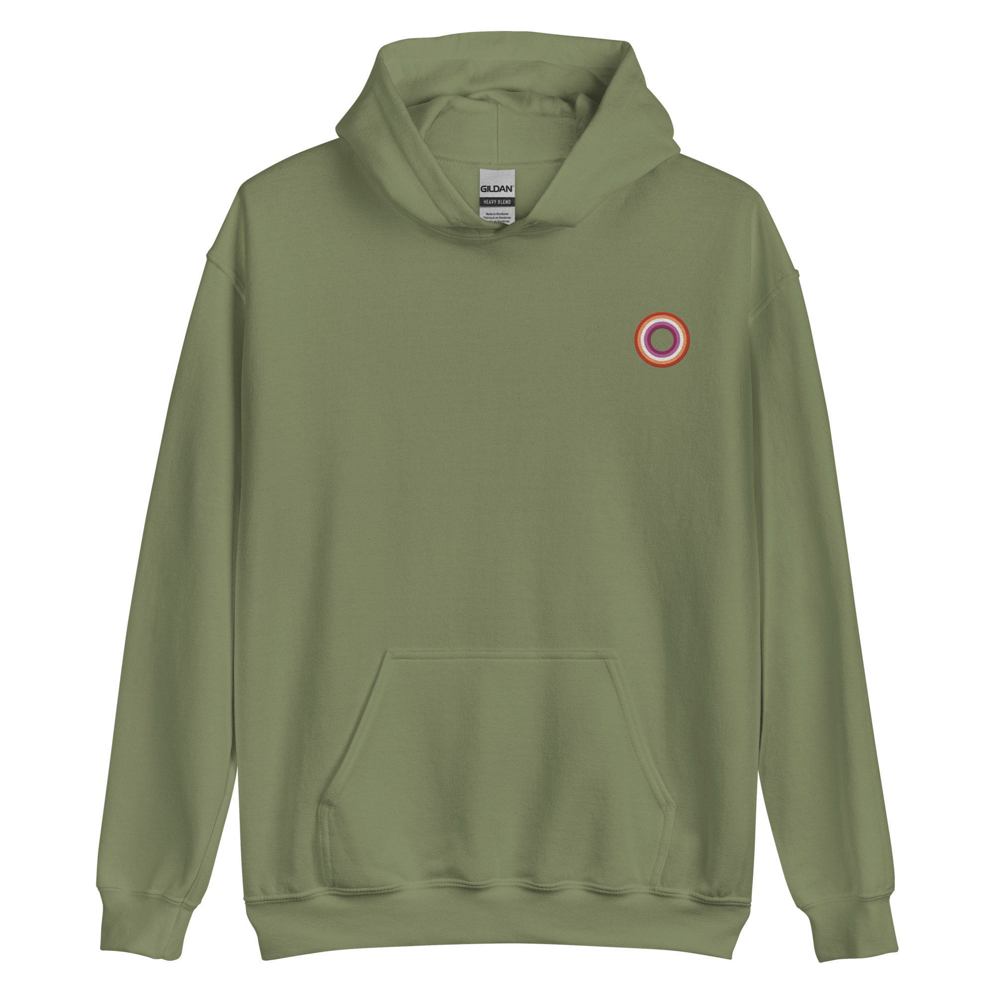 Embroidered Hoodie: Lesbian Pride Ring Emblem Design