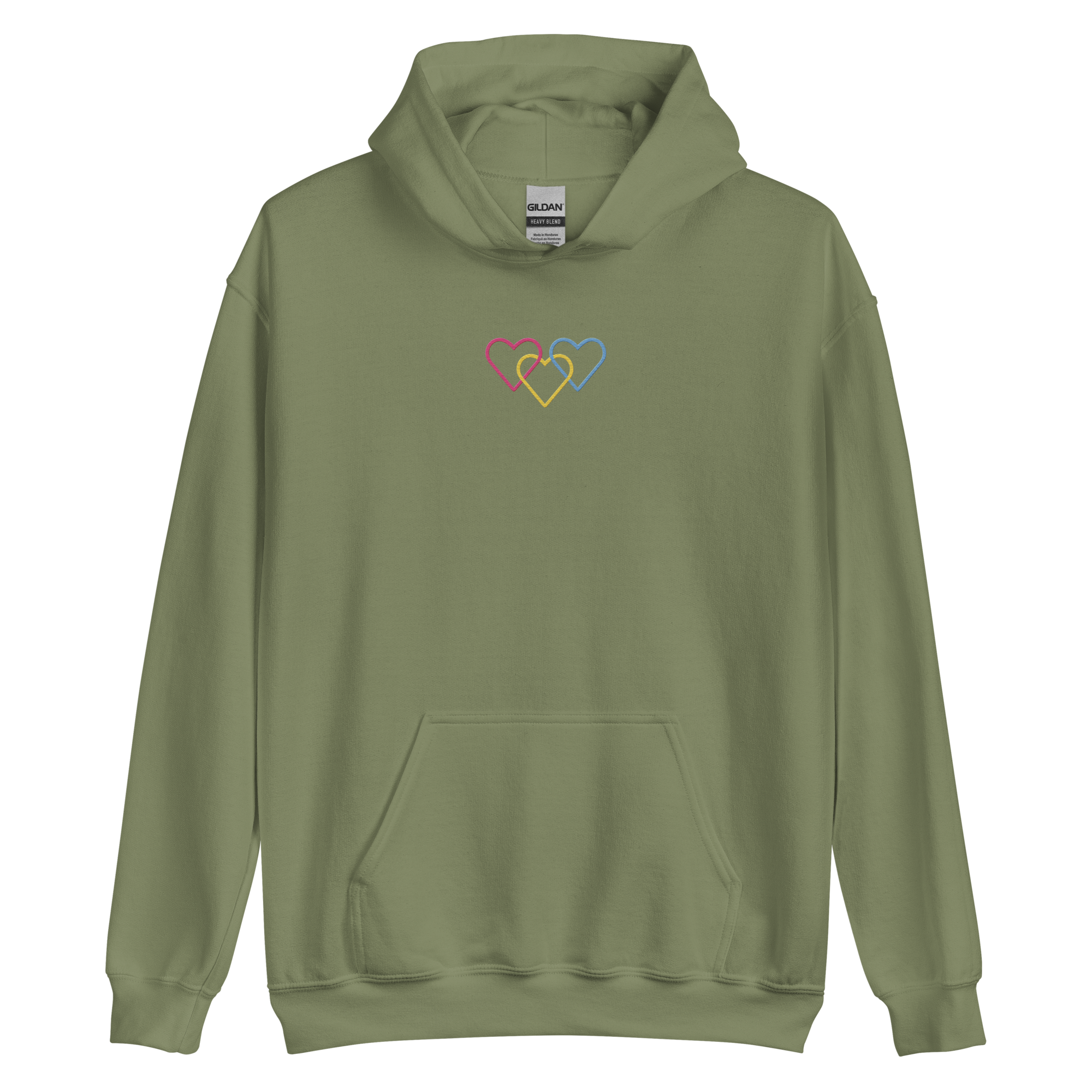 Pansexual Pride Hoodie: Interlaced Heart Outlines Embroidered Sweatshirt