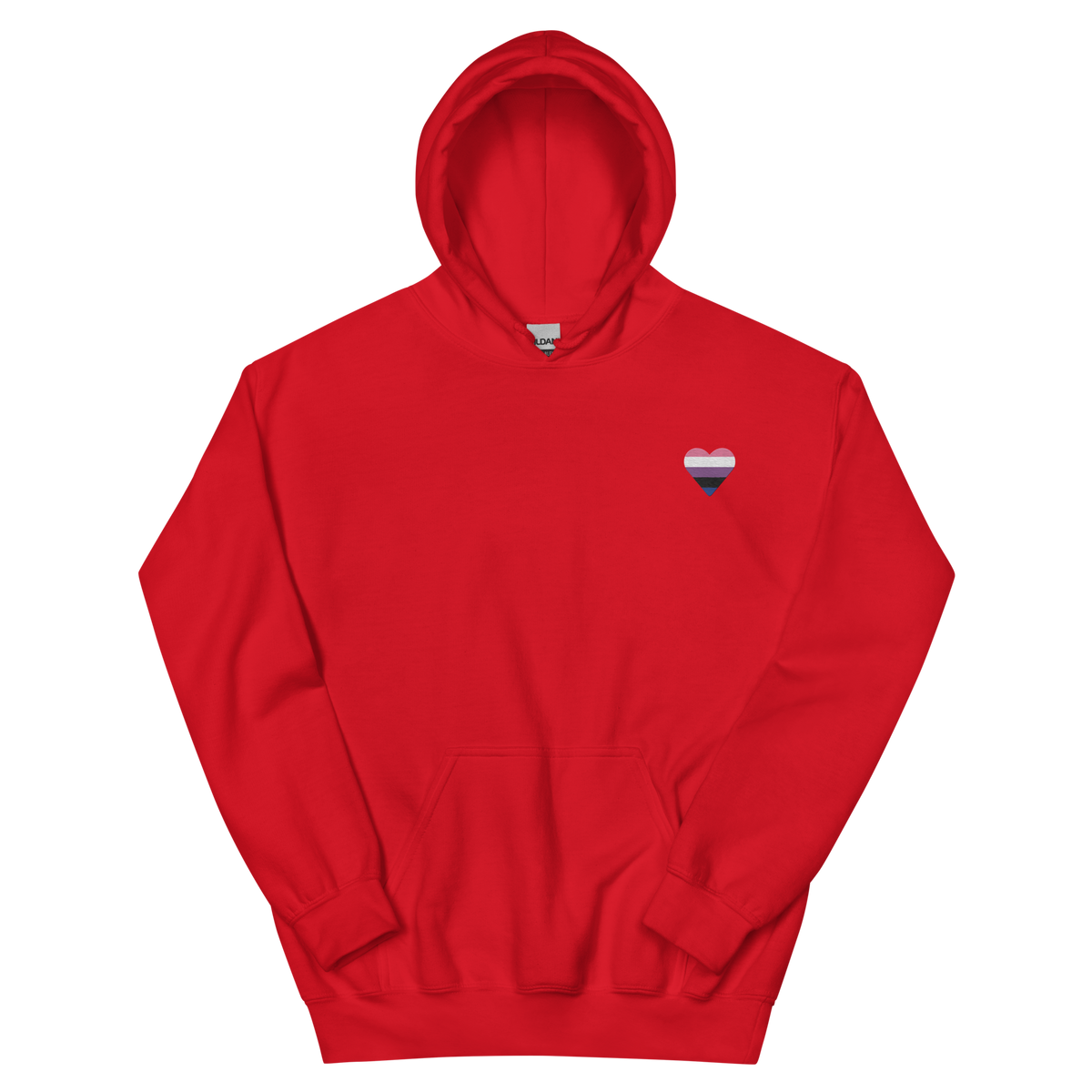 Genderfluid Flag Embroidered Heart Hoodie: Celebratory LGBTQ+ Pride Design