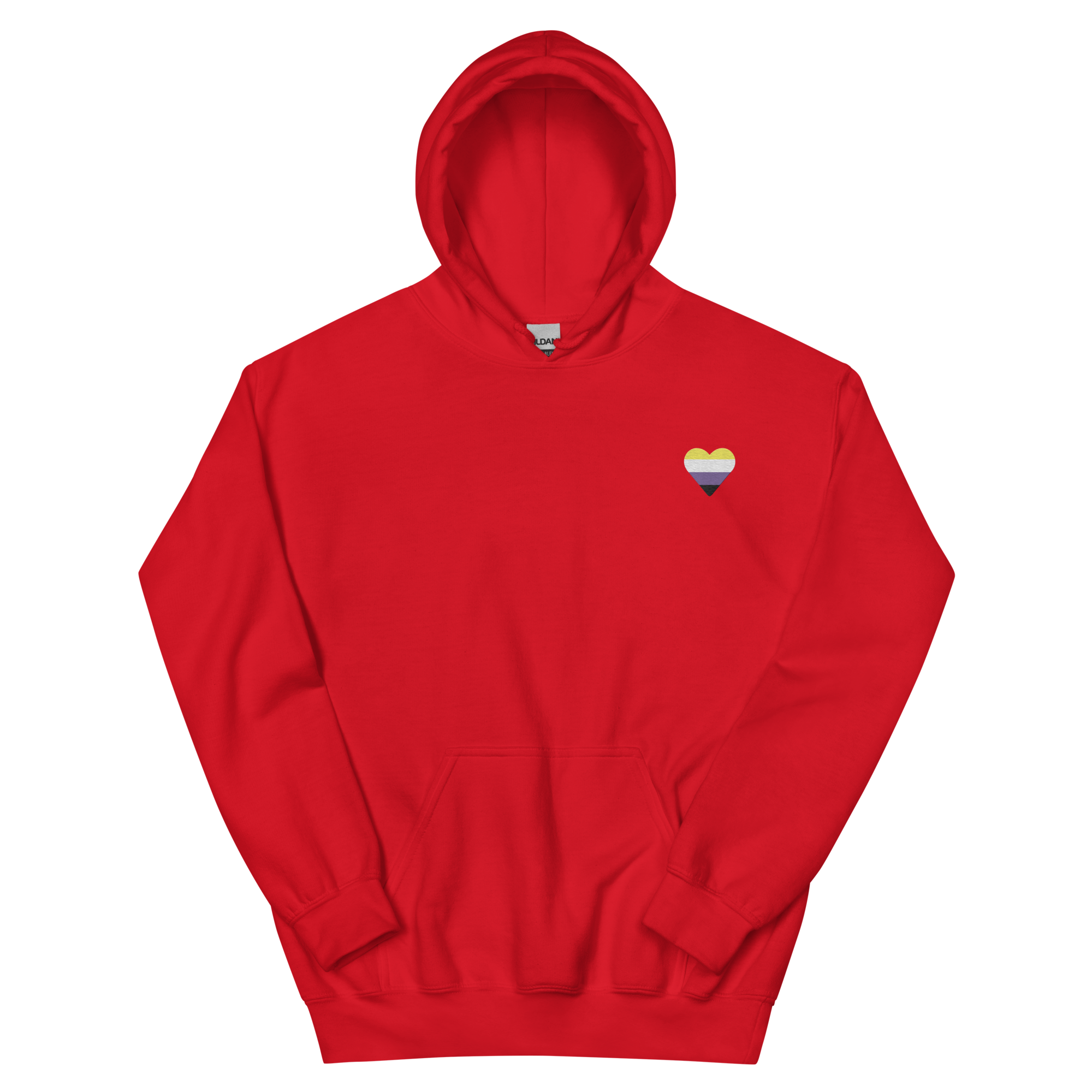 Nonbinary Flag Embroidered Heart Hoodie: Celebratory LGBTQ+ Pride Design