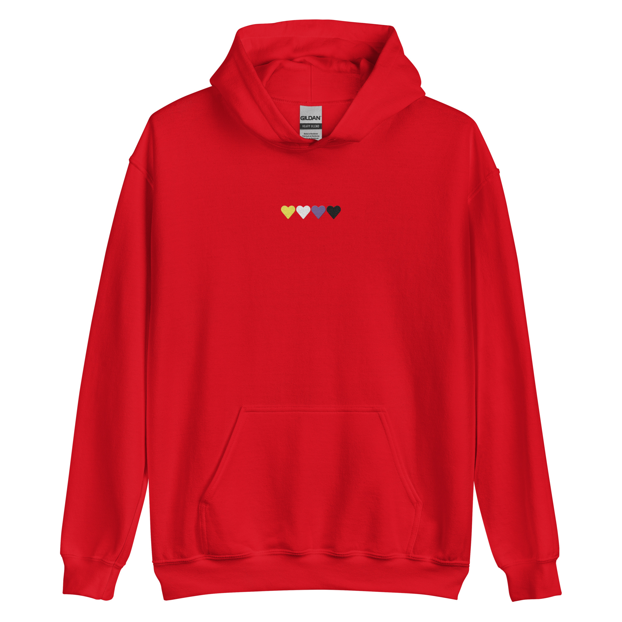 Embroidered Nonbinary Hoodie: Pride Flag Horizontal Heart Design