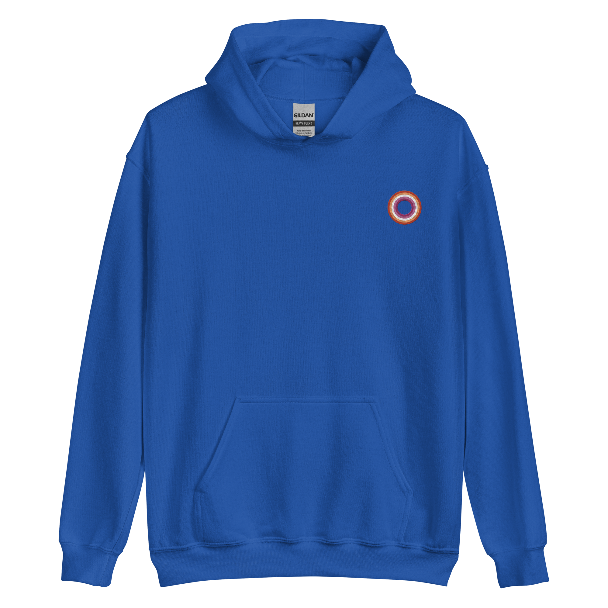 Embroidered Hoodie: Lesbian Pride Ring Emblem Design
