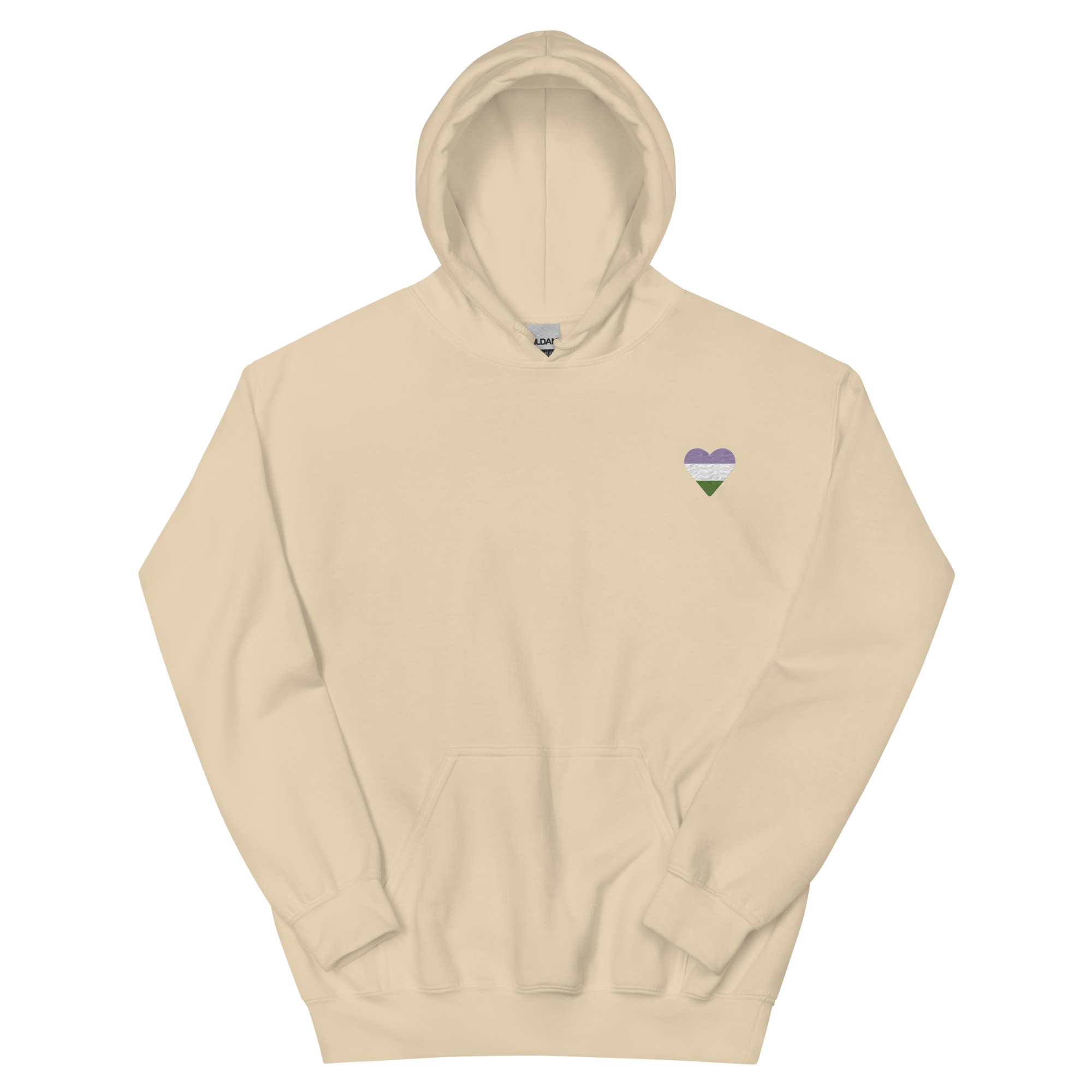 Genderqueer Flag Embroidered Heart Hoodie: Celebratory LGBTQ+ Pride Design