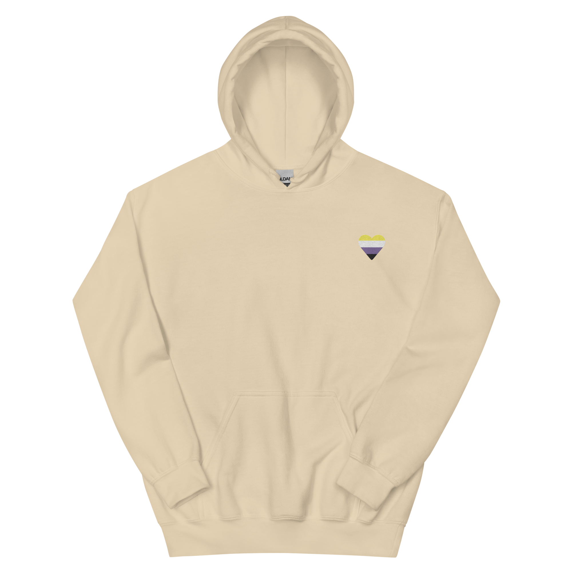 Nonbinary Flag Embroidered Heart Hoodie: Celebratory LGBTQ+ Pride Design