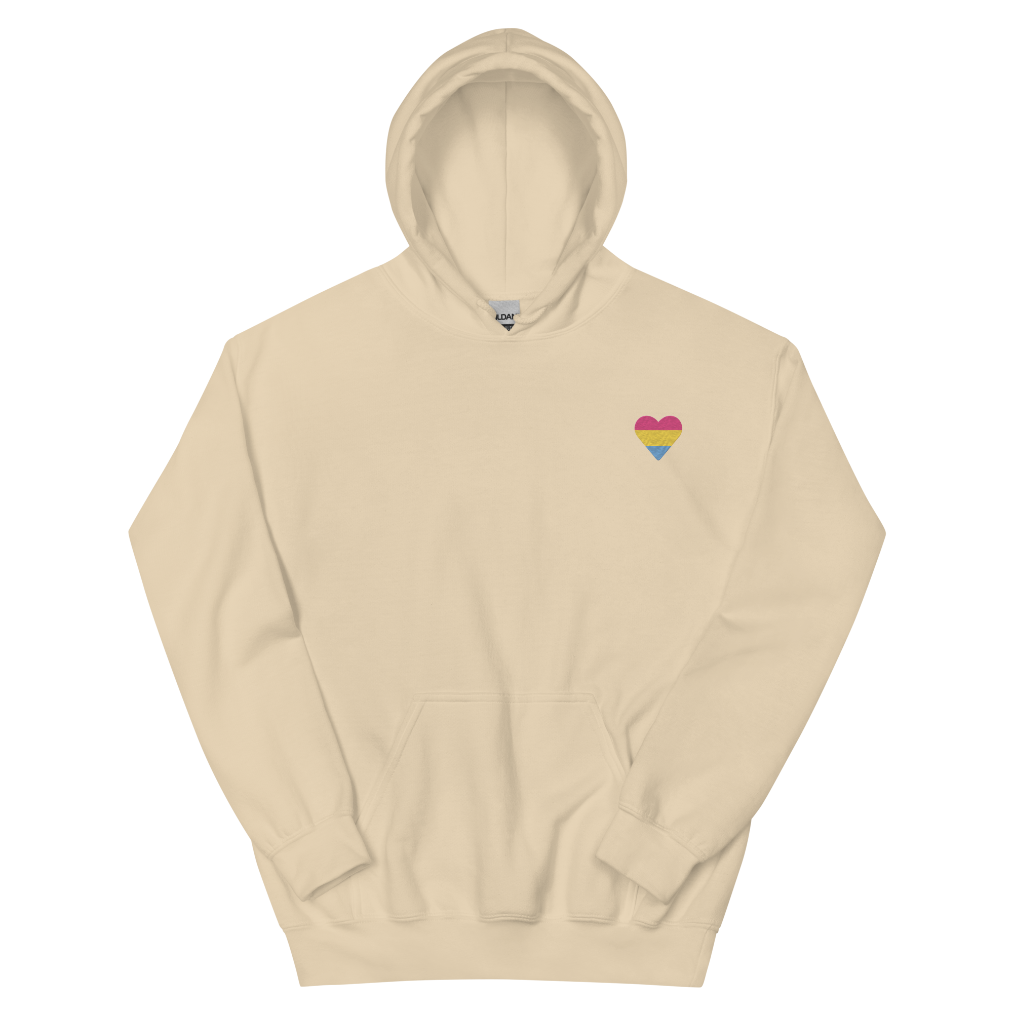 Pansexual Flag Embroidered Heart Hoodie: Celebratory LGBTQ+ Pride Design